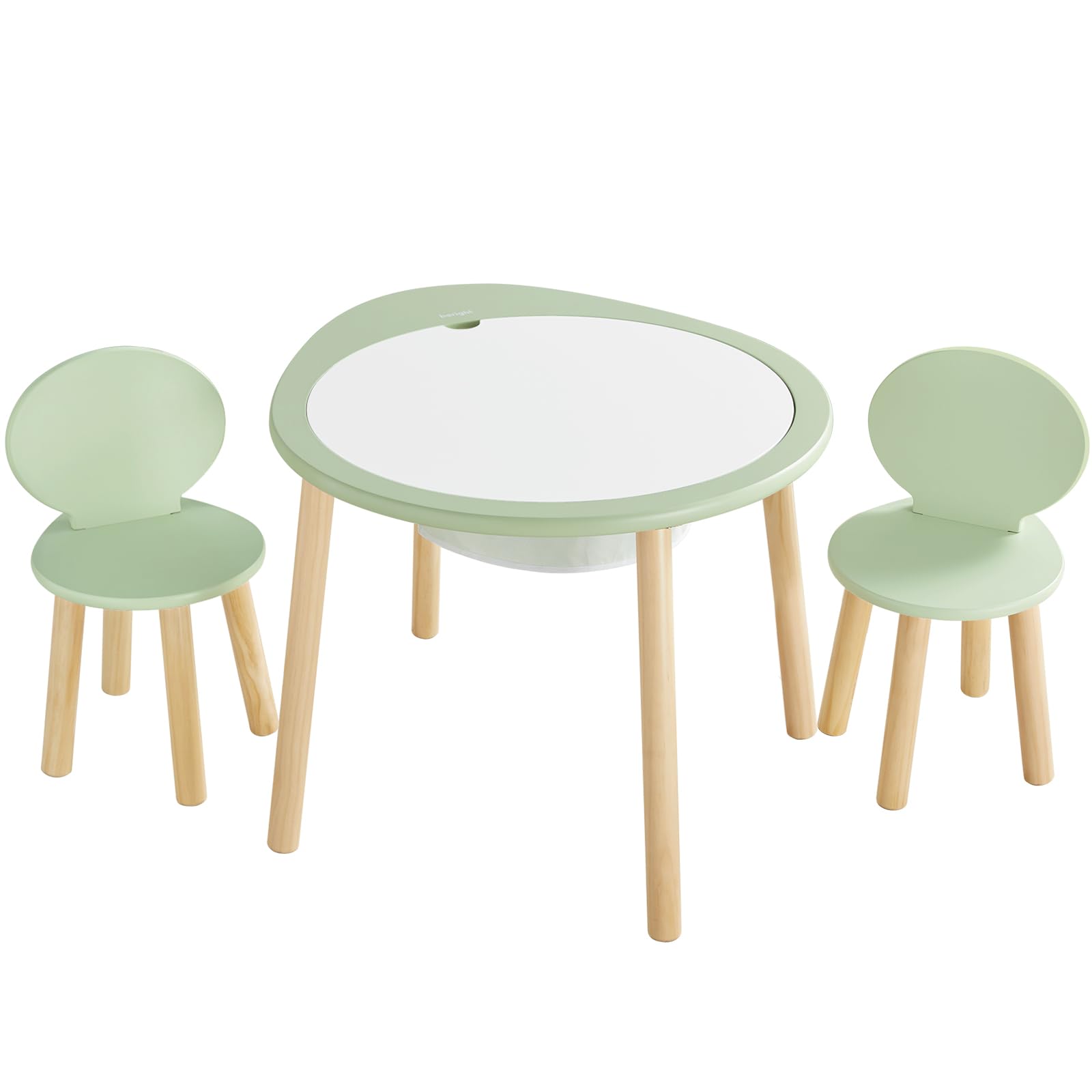 Kids Table and Chairs Set, Kids Wooden Play Table with 2 Chairs, Kids Round Table