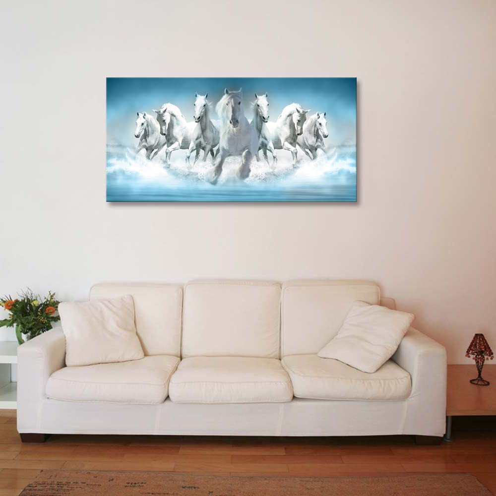 Horse Print Painting on Canvas Modern Blue Wall Art Animal Picture