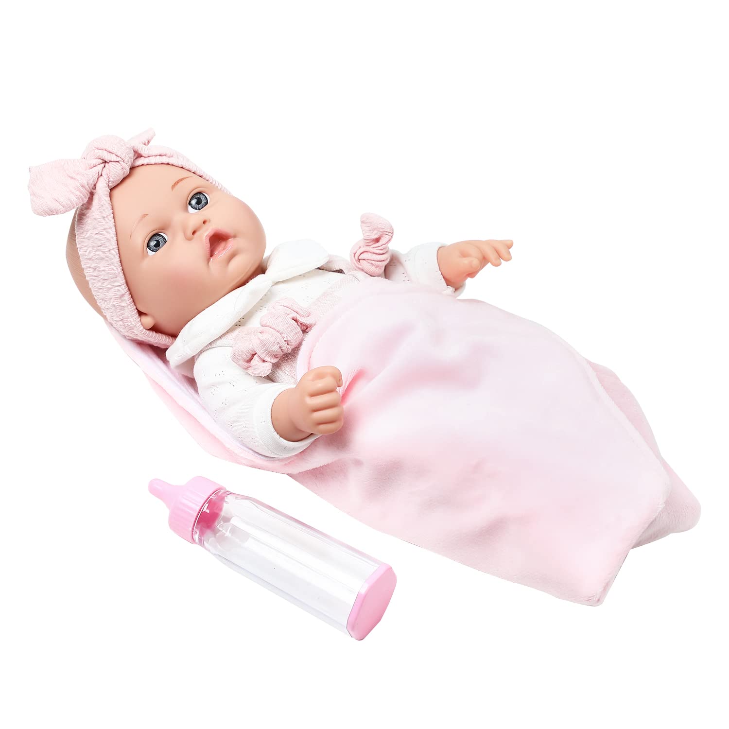 12'' Baby Doll in Gift Box with Pink Cloths, Pacifier, 13''x13'' Microfabric Blanket