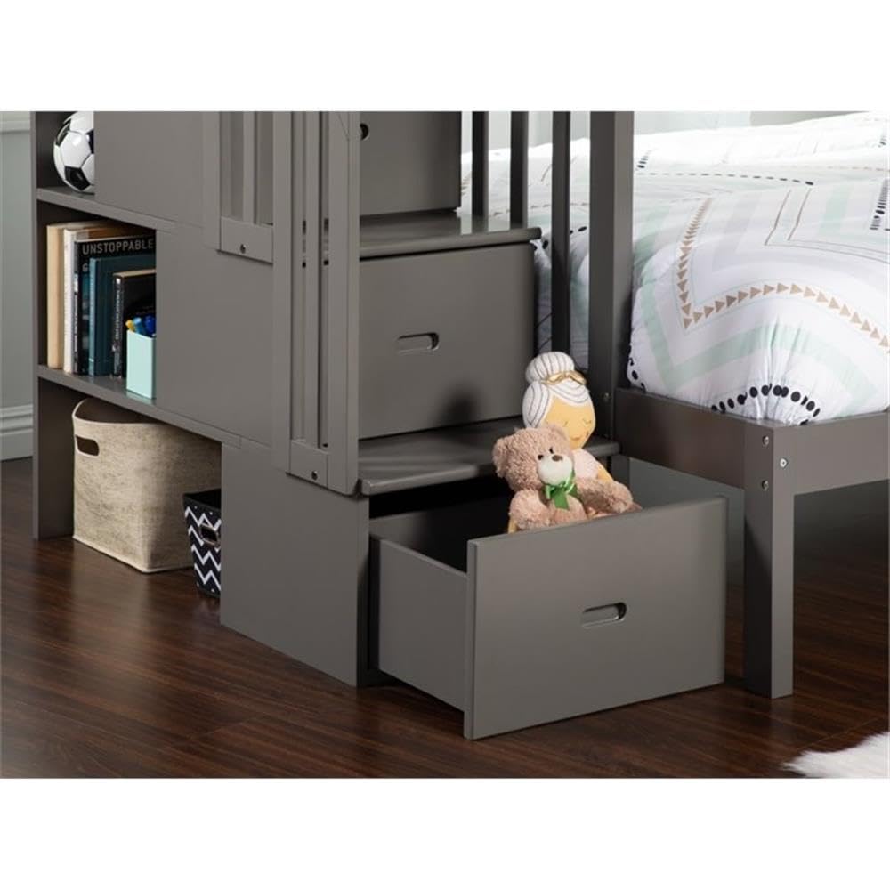 Twin Over Full Bunk Bed with Trundle and Staircase Storage
