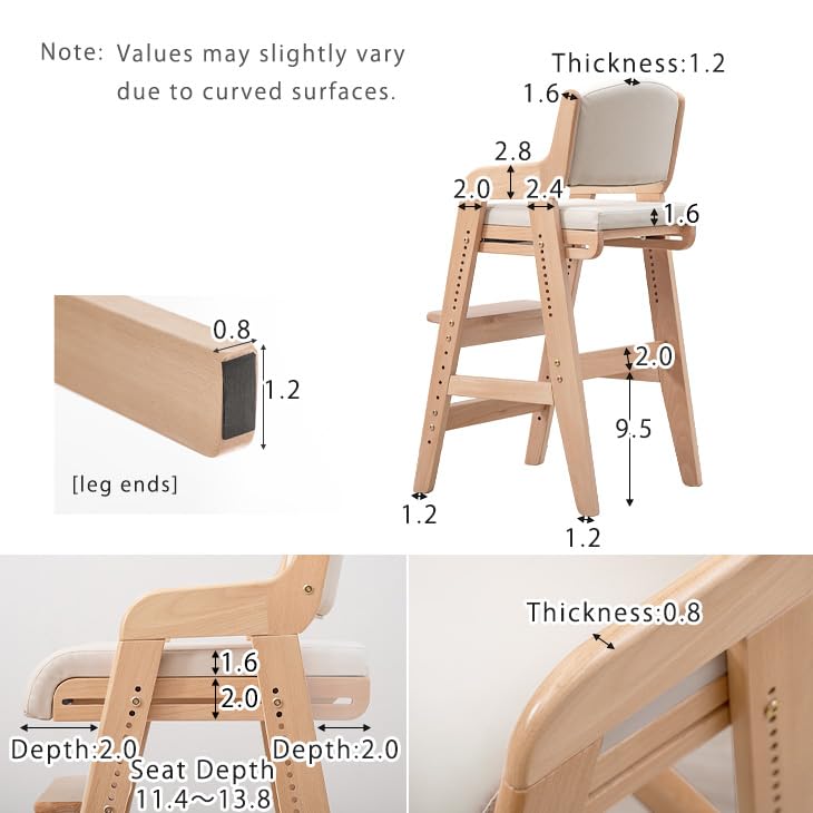 タンスのゲン TANSU NO GEN Japanese Wooden Chair, Height Adjustment for Babies and Toddlers Aged 4-12, up to 99.2 lbs, Designed in Japan, Slide The seat Natural,49600401(98182)(101169)