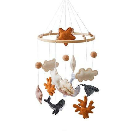 Ocean Nursery Mobile for Boys Girls Gender-Neutral Crib Mobile Seahorse Jellyfish Manta