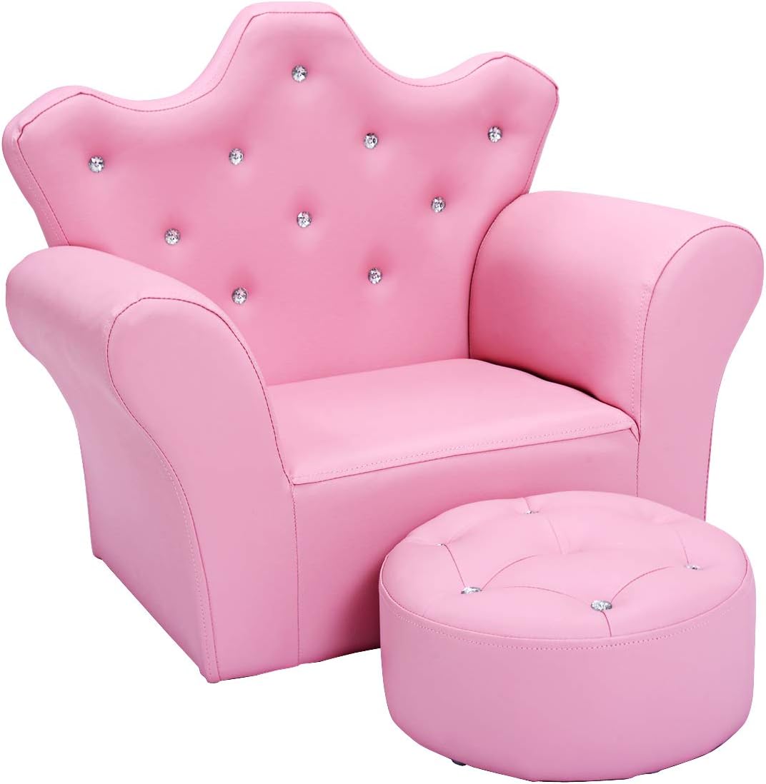 Kids Sofa, Children Upholstered Sofa with Ottoman, Princess Sofa