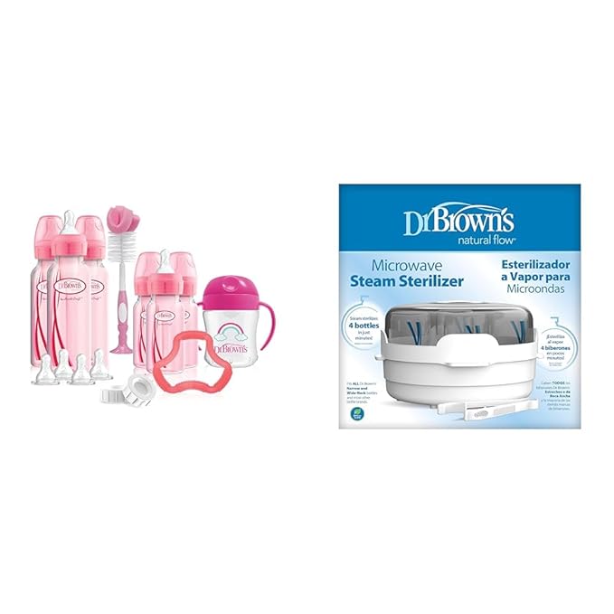 Anti-Colic Baby Bottle Gift Set with 3 8oz & 3 4oz Bottles, Nipples, Cup, Teether, Brush