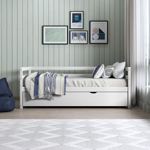Twin Daybed with Trundle White Wood