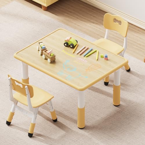 Kids Table and 2 Chairs Set, Height Adjustable Toddler Desk 31.5" L x 23.6" W