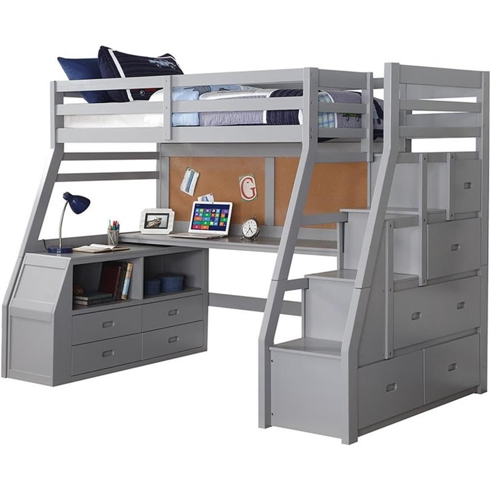 Twin Storage Loft Bed with Desk and Drawers