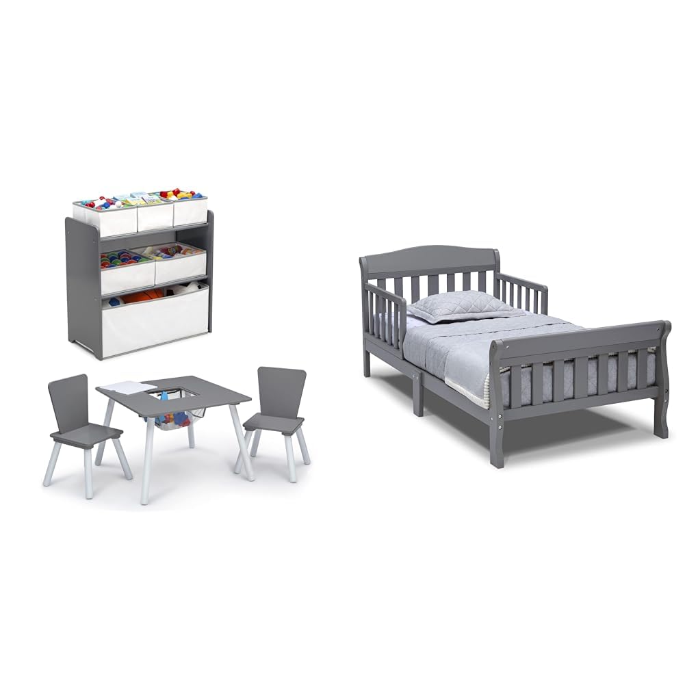 4-Piece Toddler Playroom Set, Grey/White & Canton Toddler Bed