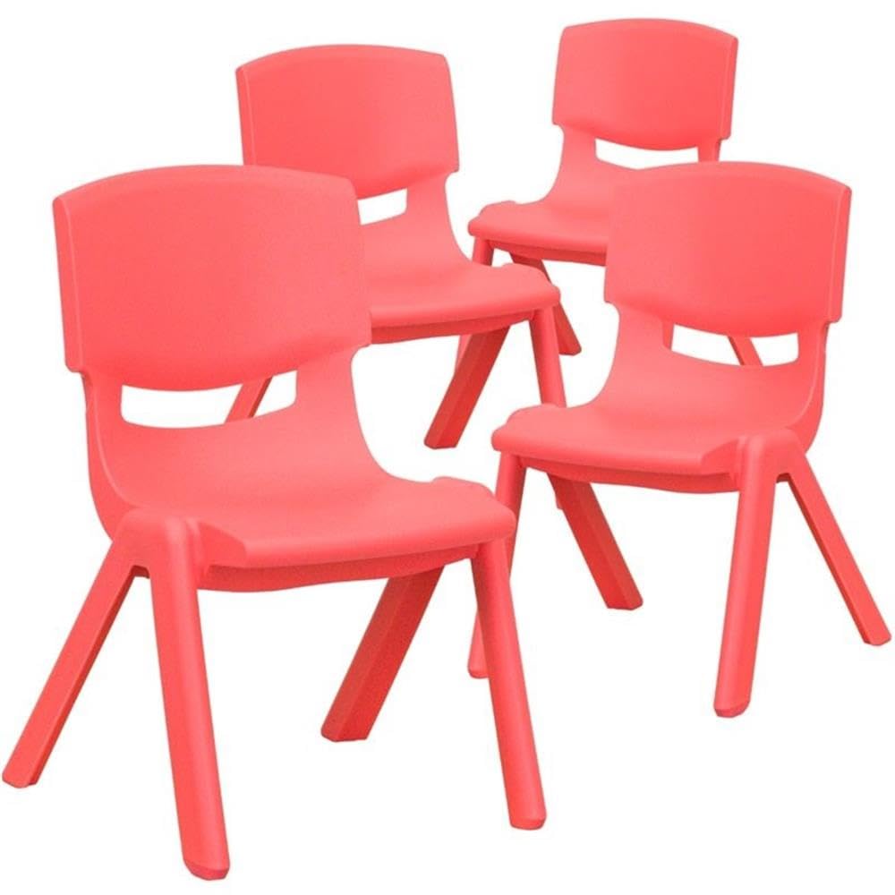 Stackable Preschool Chair Set - 10.5 Inch Seat Height - Red Plastic - Set of 4