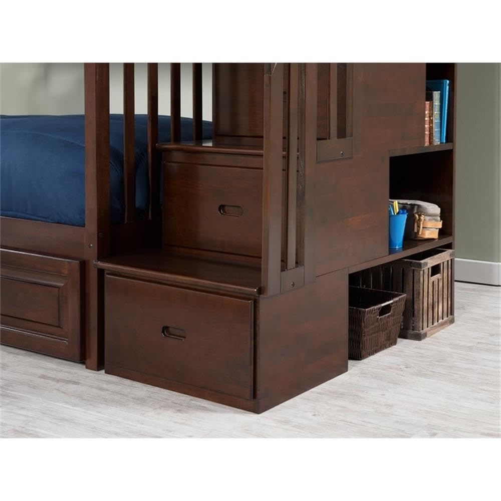 Full Over Full Bunk Bed with Trundle and Staircase