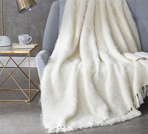 Hand Brushed Kid Mohair Throw Blanket Almond Butter