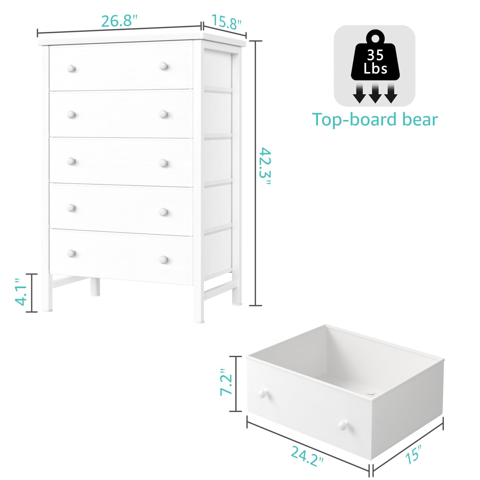 5-Drawer Fabric Dresser with Wood Grain Top