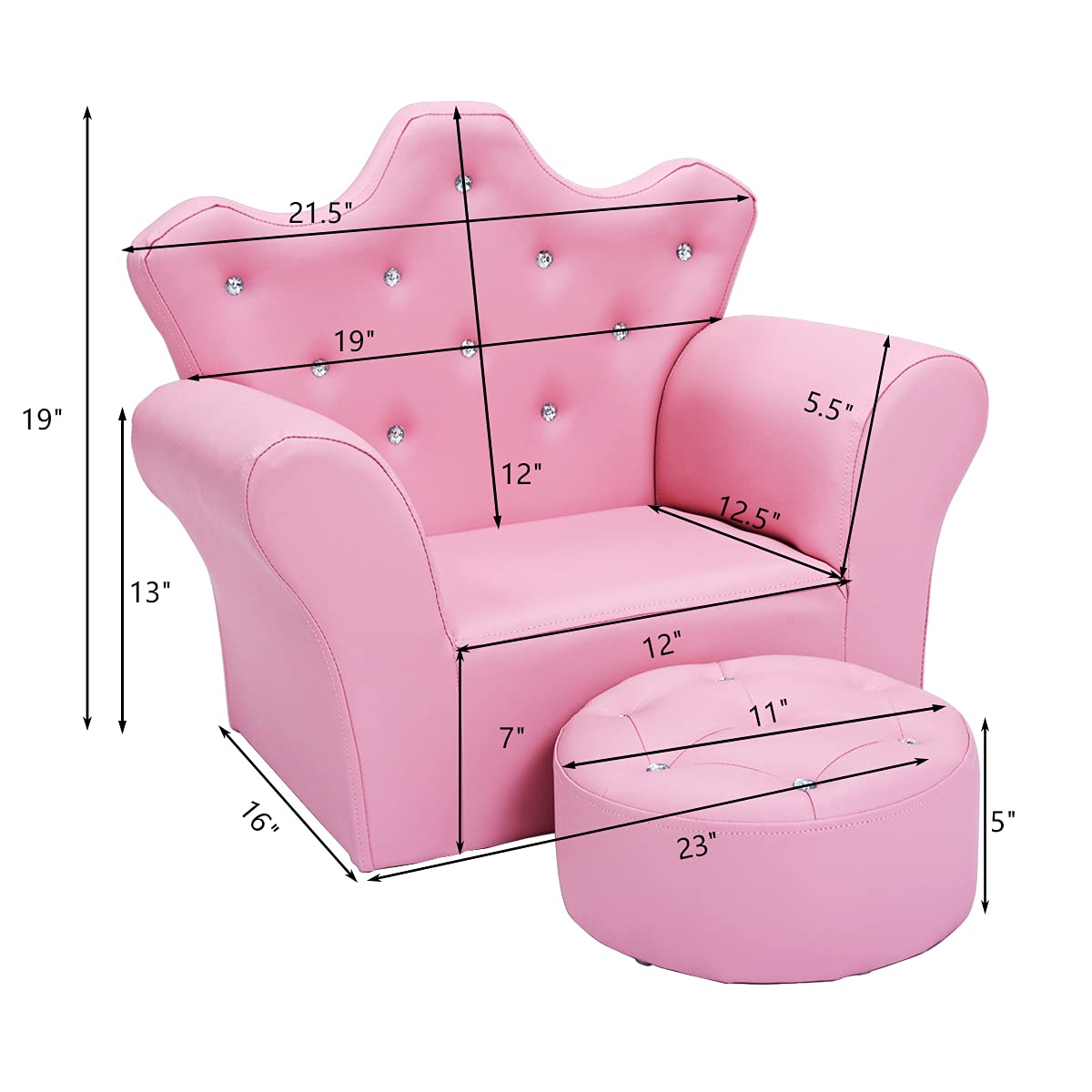 Kids Sofa, Children Upholstered Sofa with Ottoman, Princess Sofa