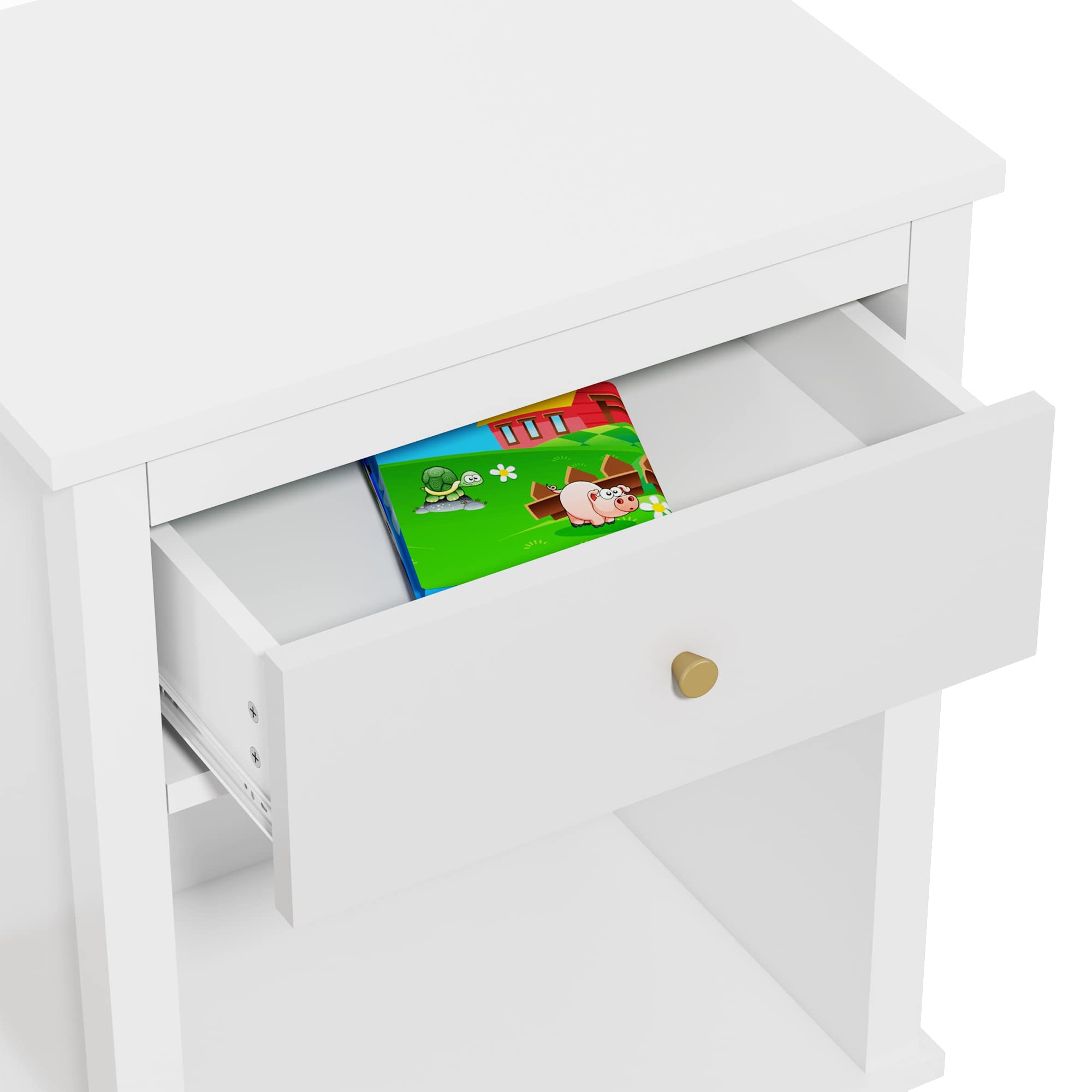 Kids Nightstand with Drawer and Storage Shelf