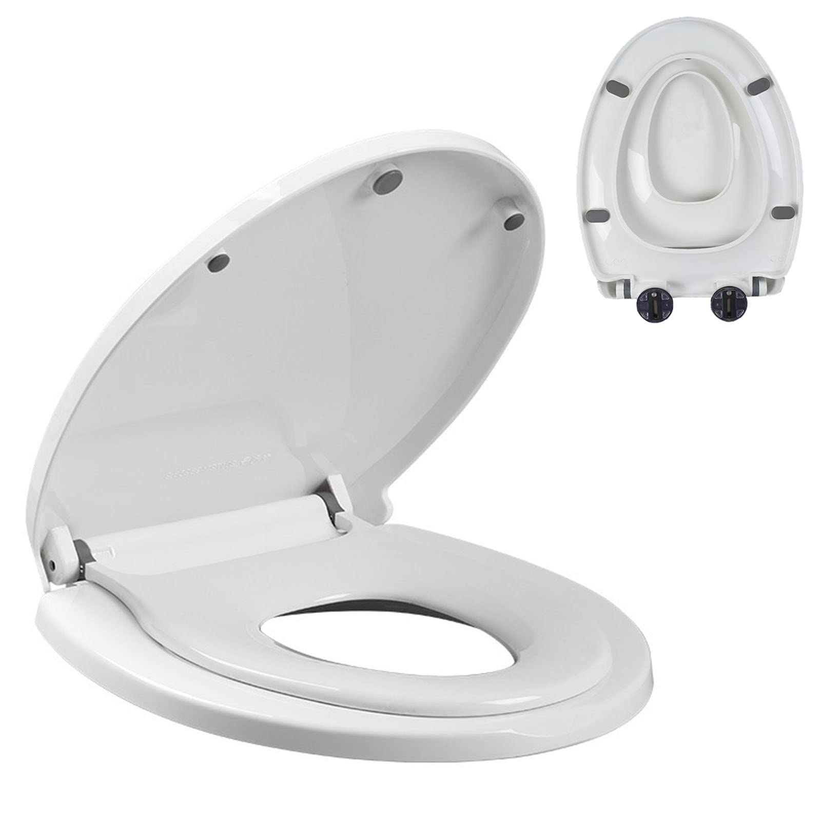 Elongated Toilet Seat with Built-in Toddler Seat Magnetic Adsorption