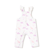 Soft Dinos- Purple - Front Placket Ruffle Overall