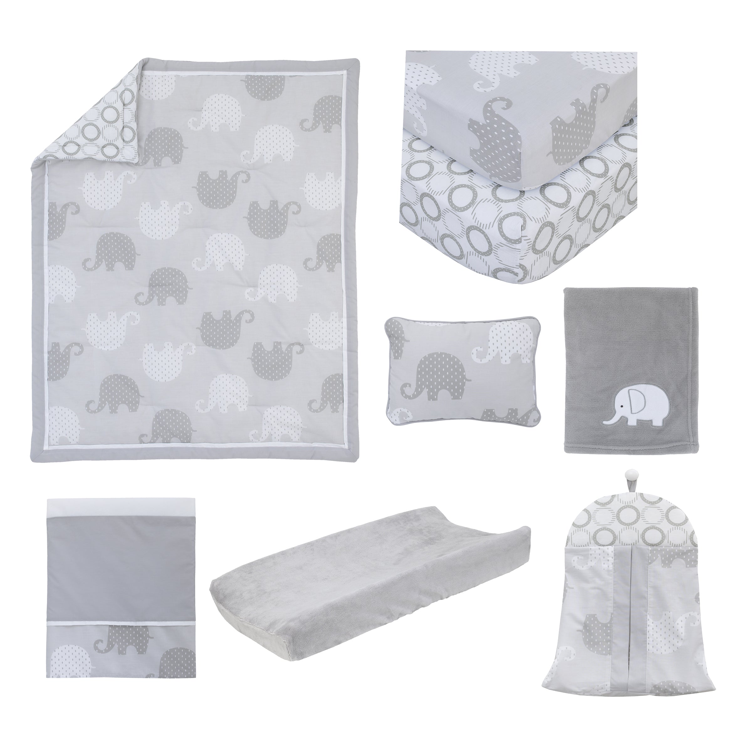 NoJo Dreamer Gray Elephant 8-Piece Nursery Crib Bedding Set