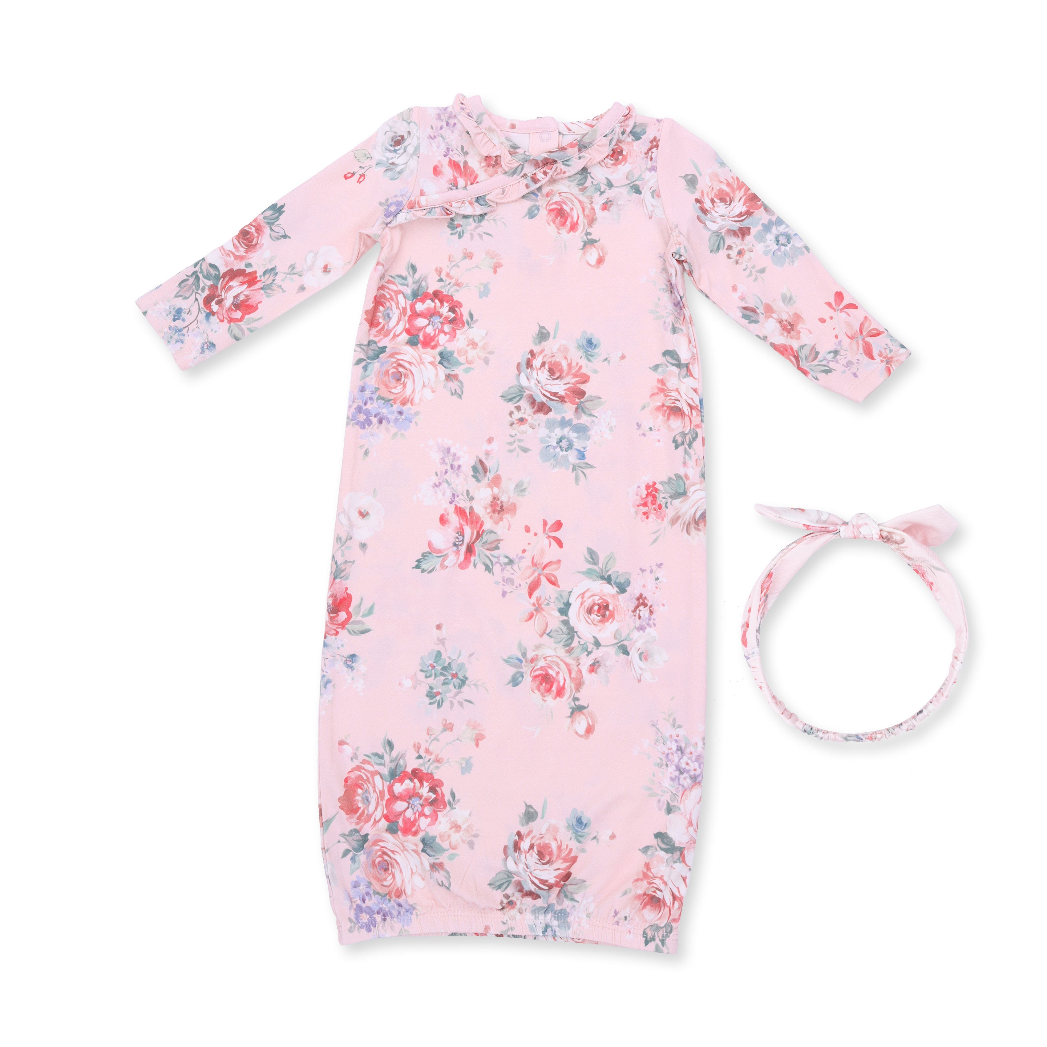 Painterly Rose Bouquets - Kimono Gown and Knot Headband