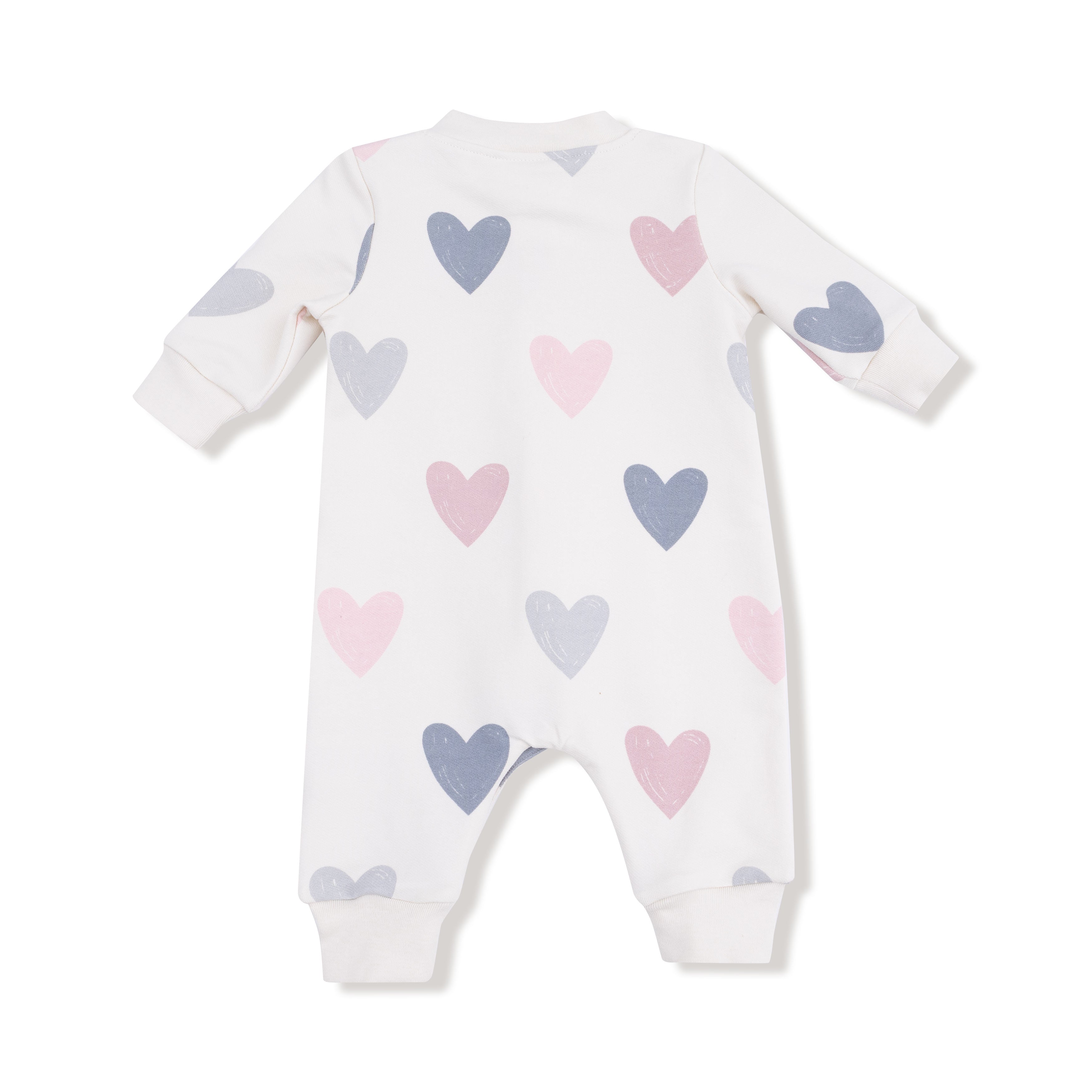 Hearts - Baseball Collar Romper with Front Placket