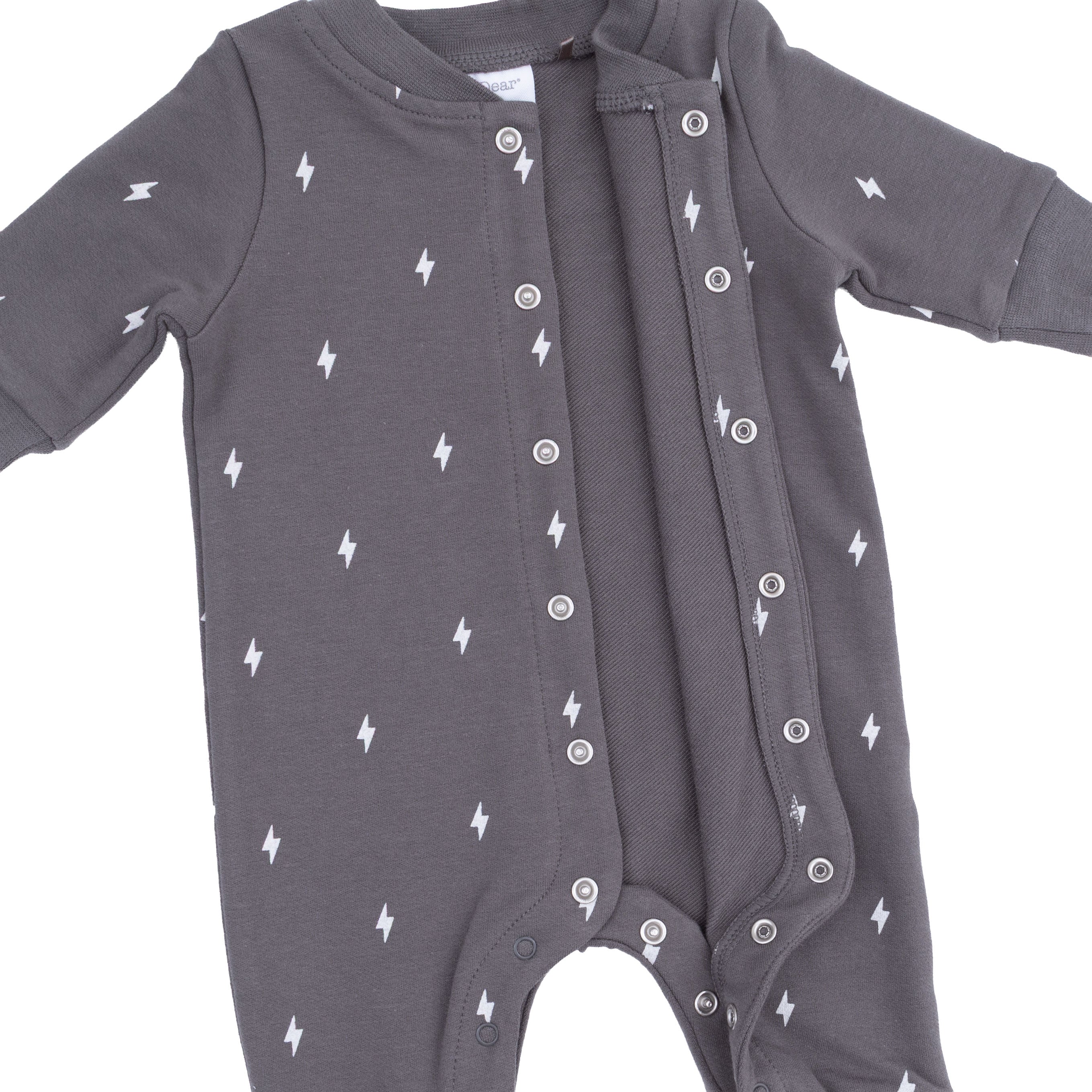 Lightning Bolt French Terry - Baseball Collar Button Up Romper