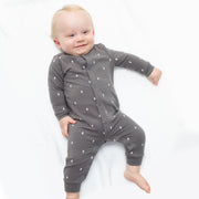 Lightning Bolt French Terry - Baseball Collar Button Up Romper