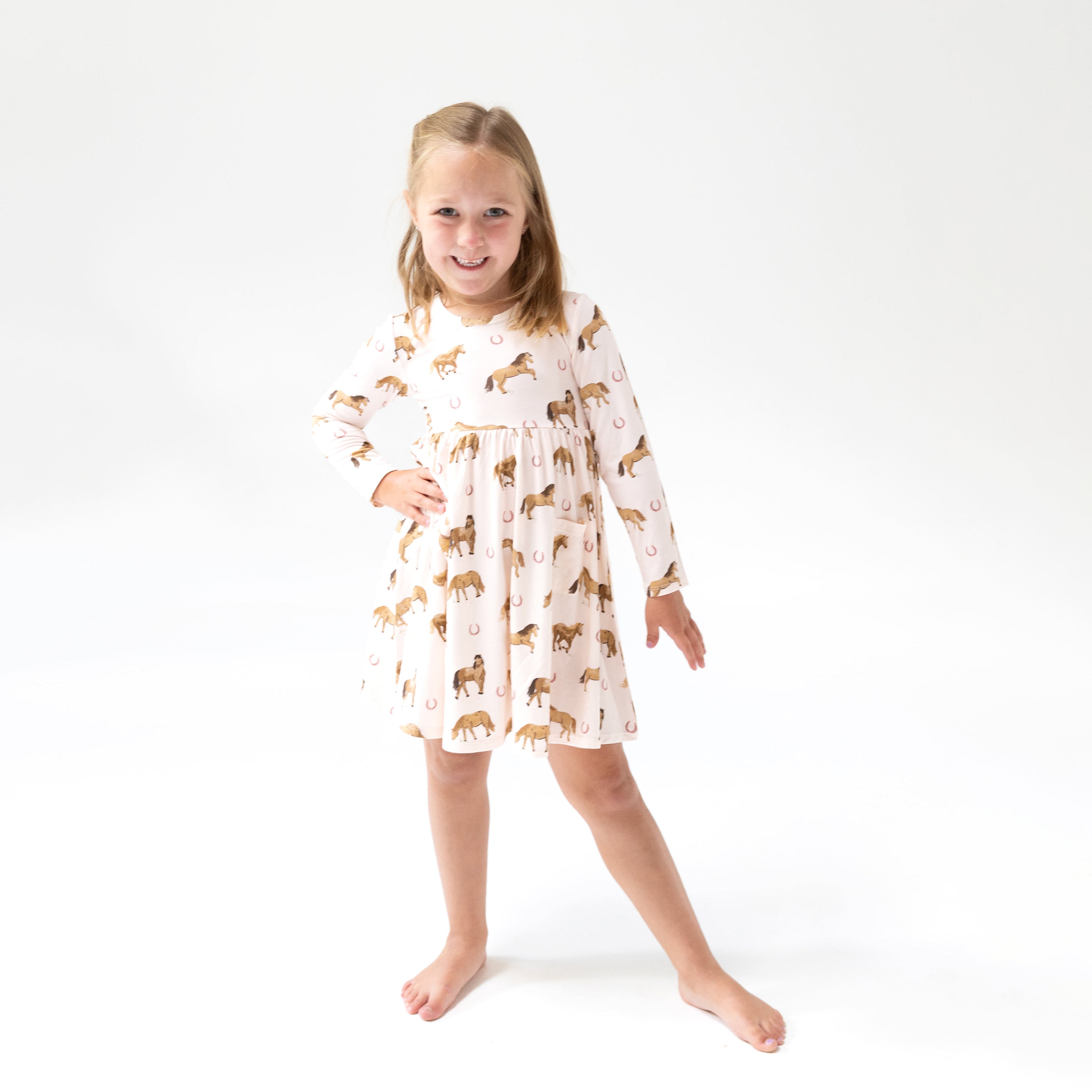 Horses - Pink - Twirly Long Sleeve Dress