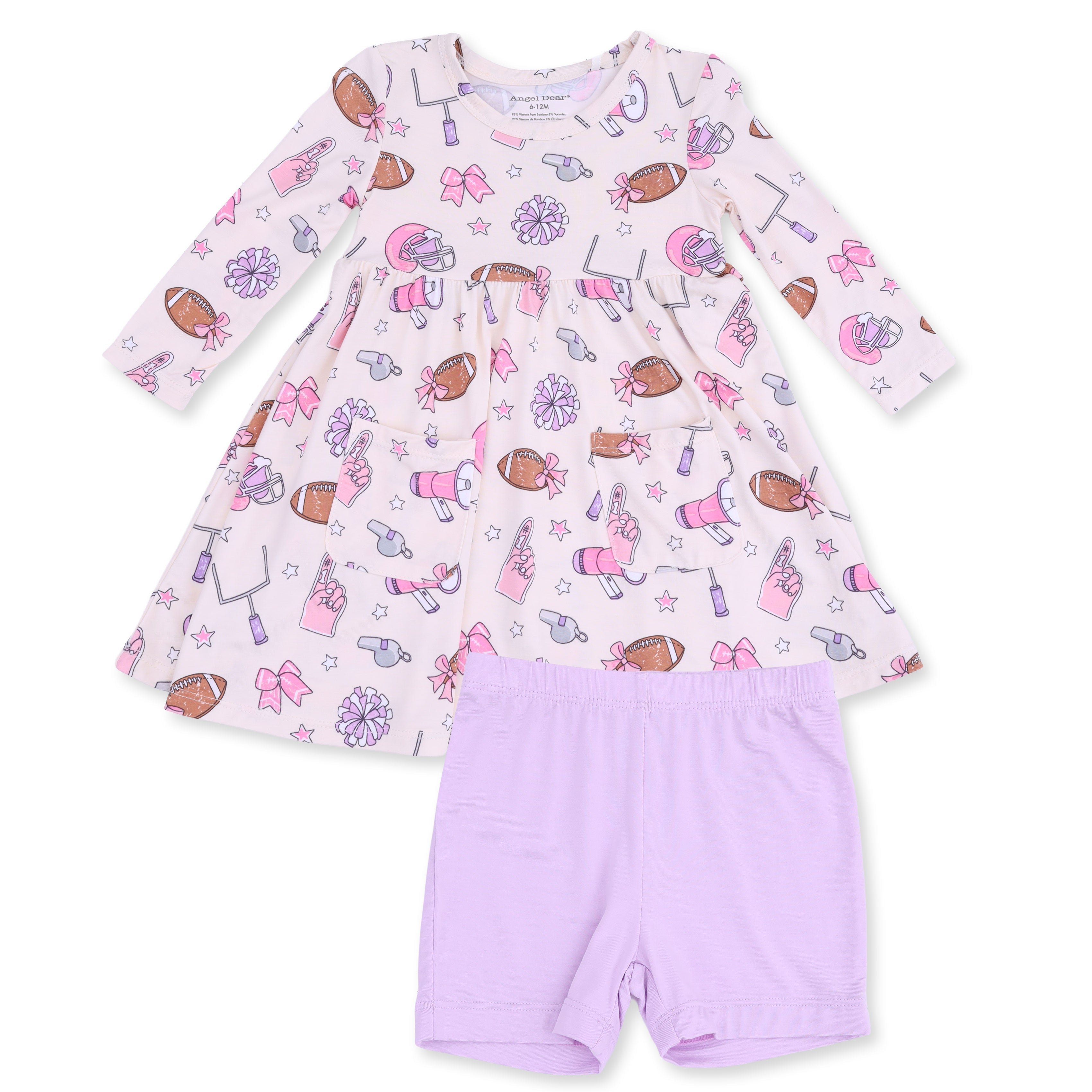 Football Cheer - Twirly Long Sleeve Dress with Bike Short