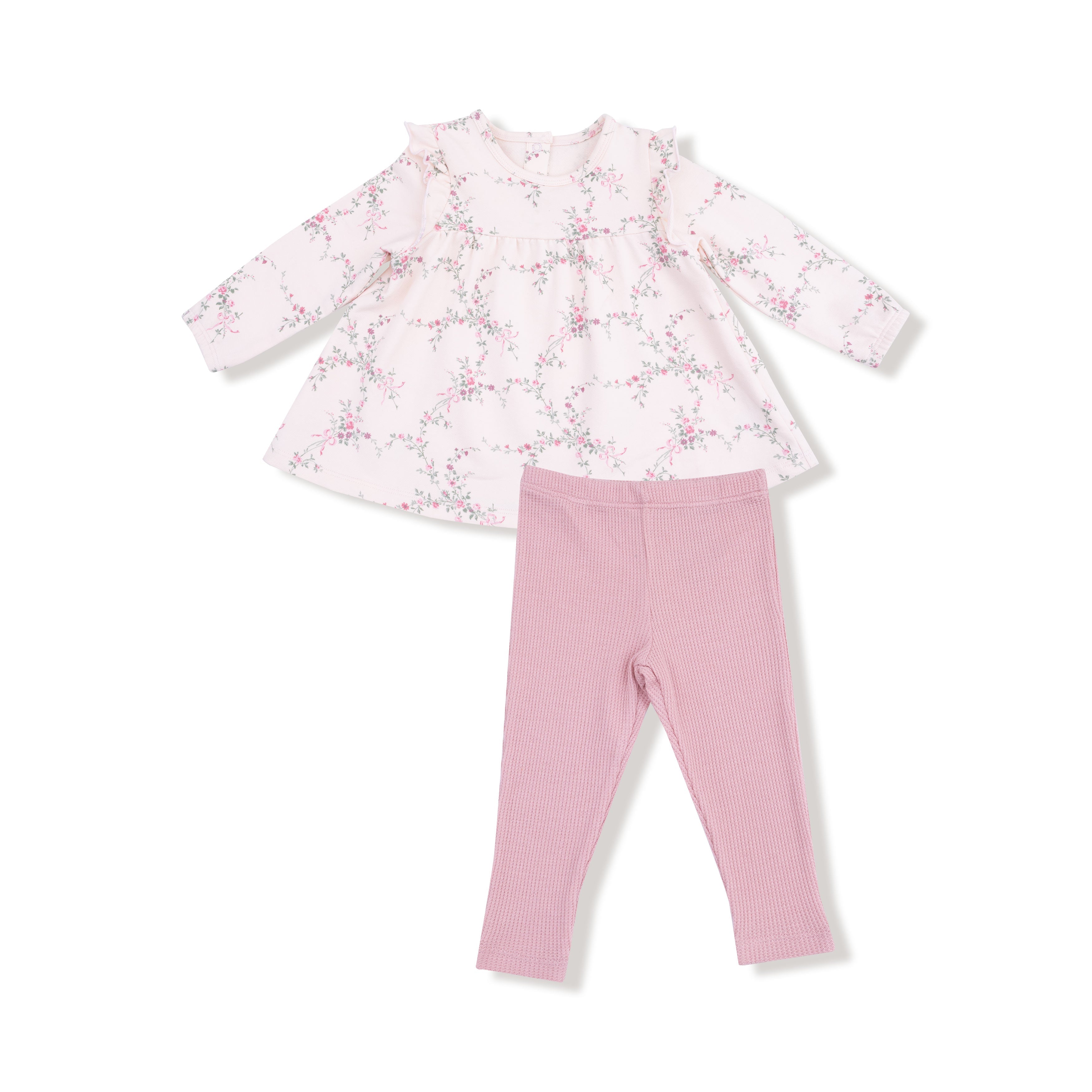 Antoinette Floral - Long Sleeve High Waisted Top with Ruffles + Legging