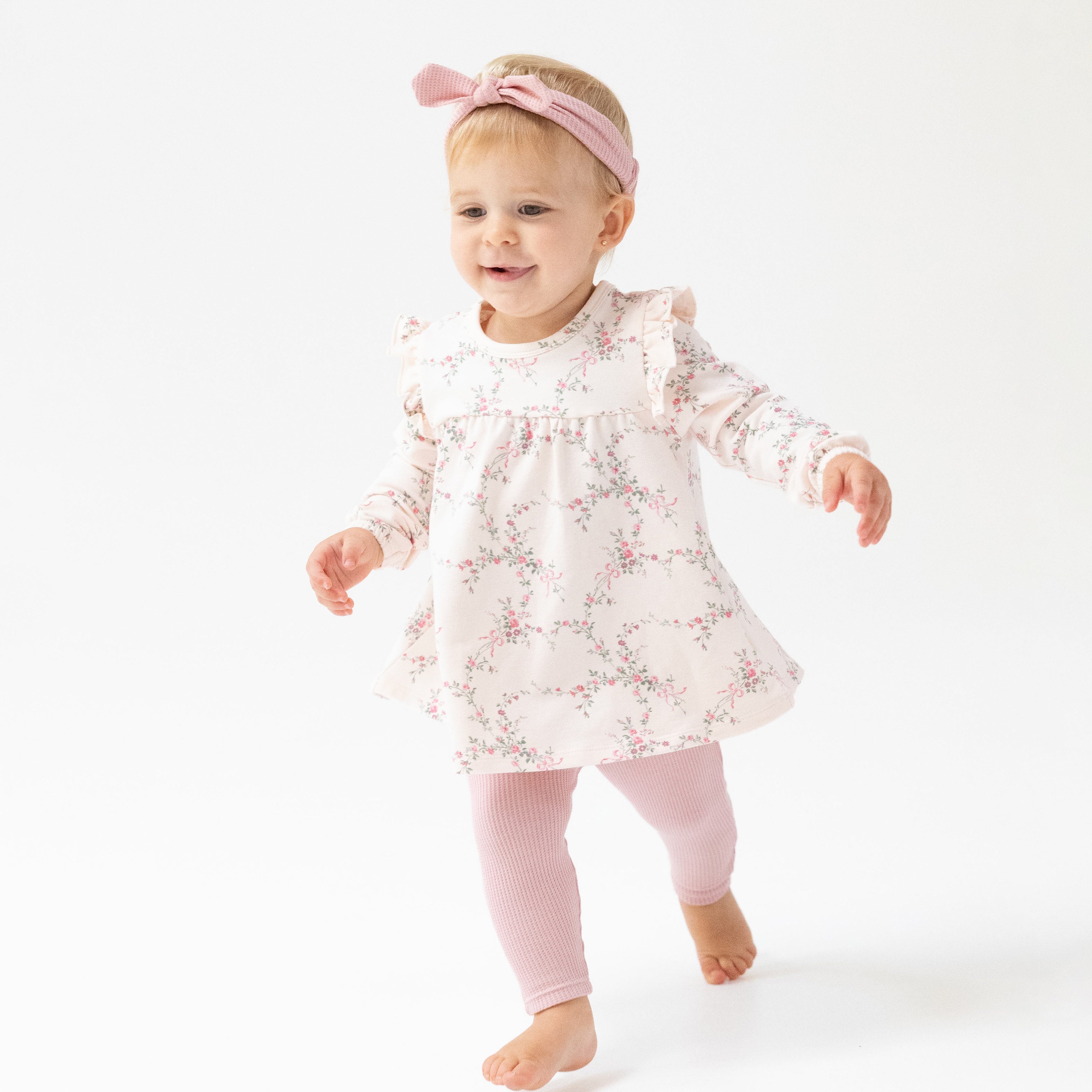 Antoinette Floral - Long Sleeve High Waisted Top with Ruffles + Legging