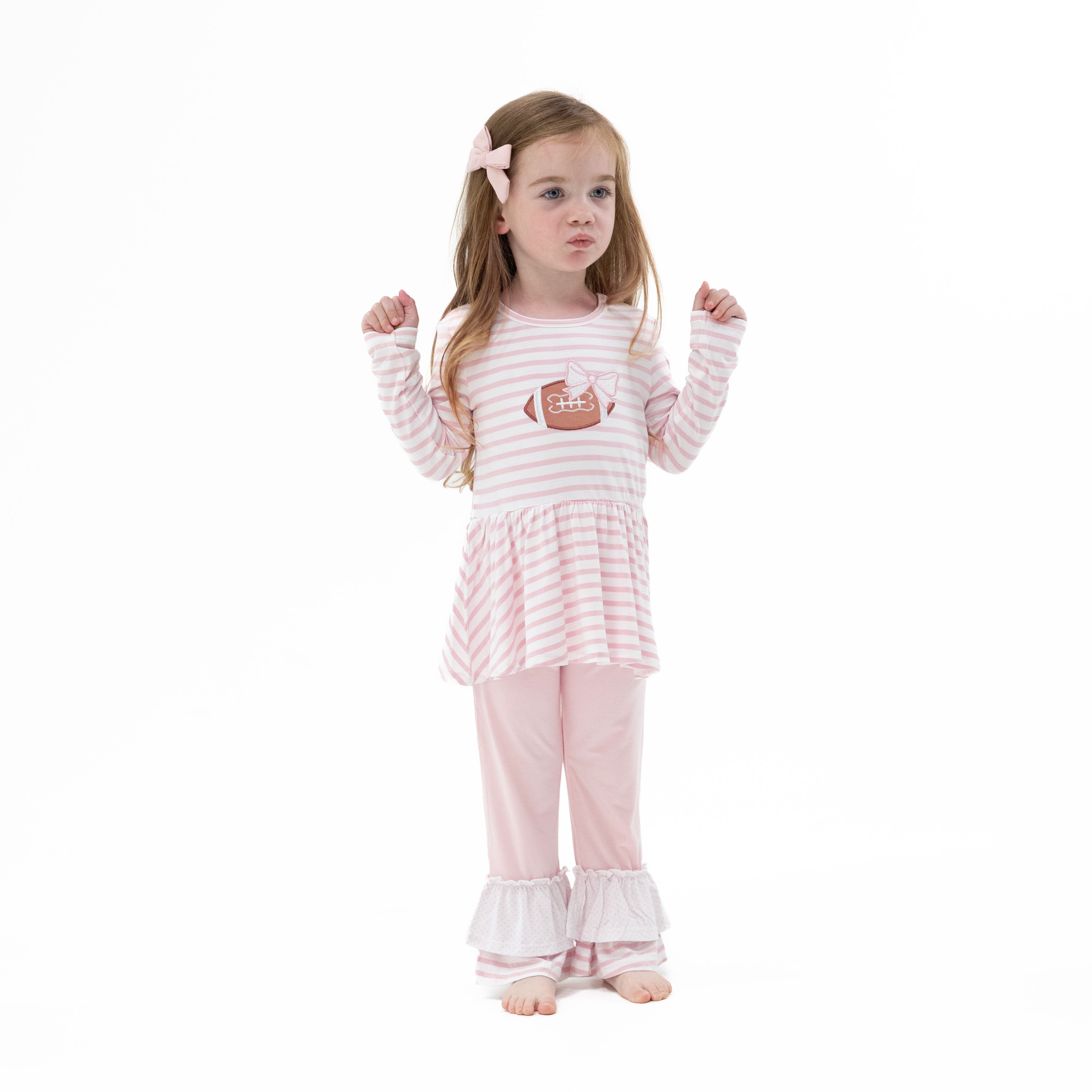 Football Dot and Stripe - Long Sleeve Peplum Top and Ruffle Bells