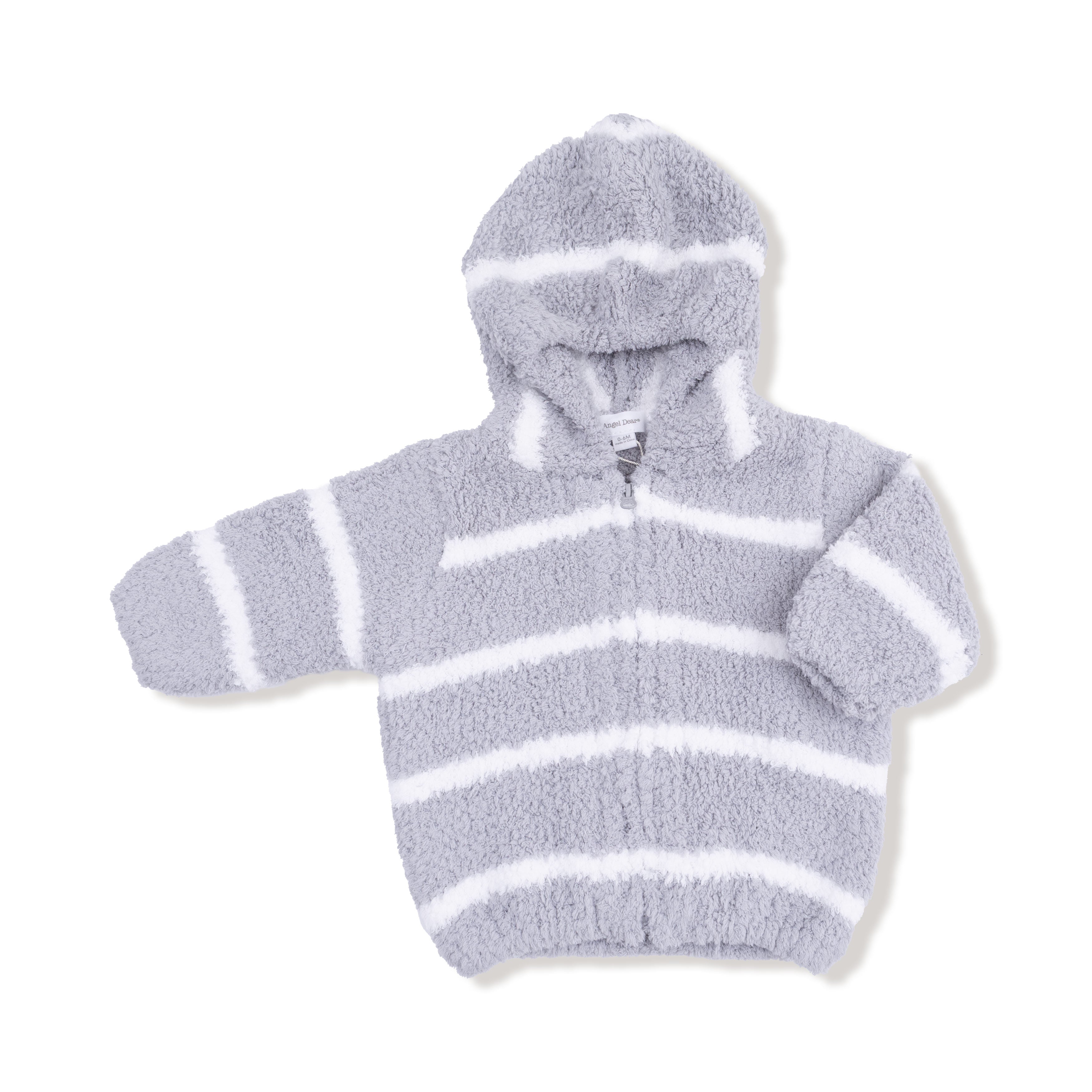 Chenille - Grey & Ivory Stripe Hooded Jacket