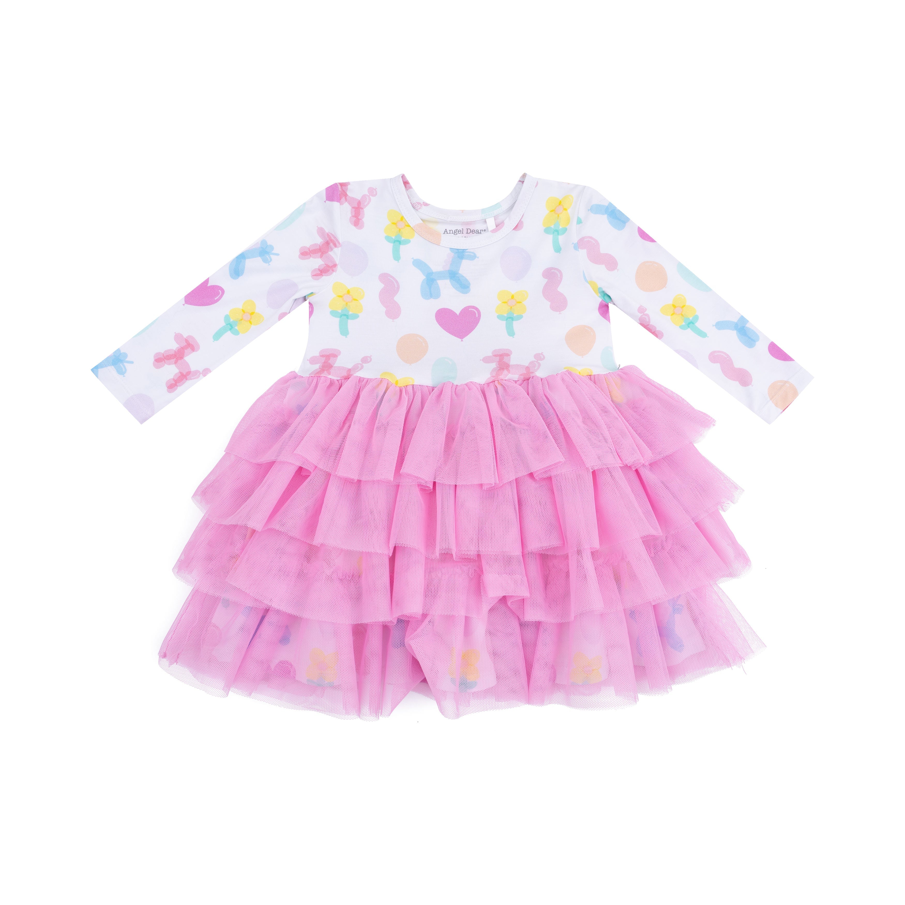 Balloon Animals - Pink - Twirly Long Sleeve Layered Tulle Dress