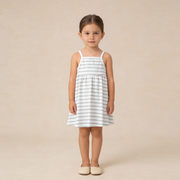 Organic Tie-Back Strap Dress - Fog Stripes