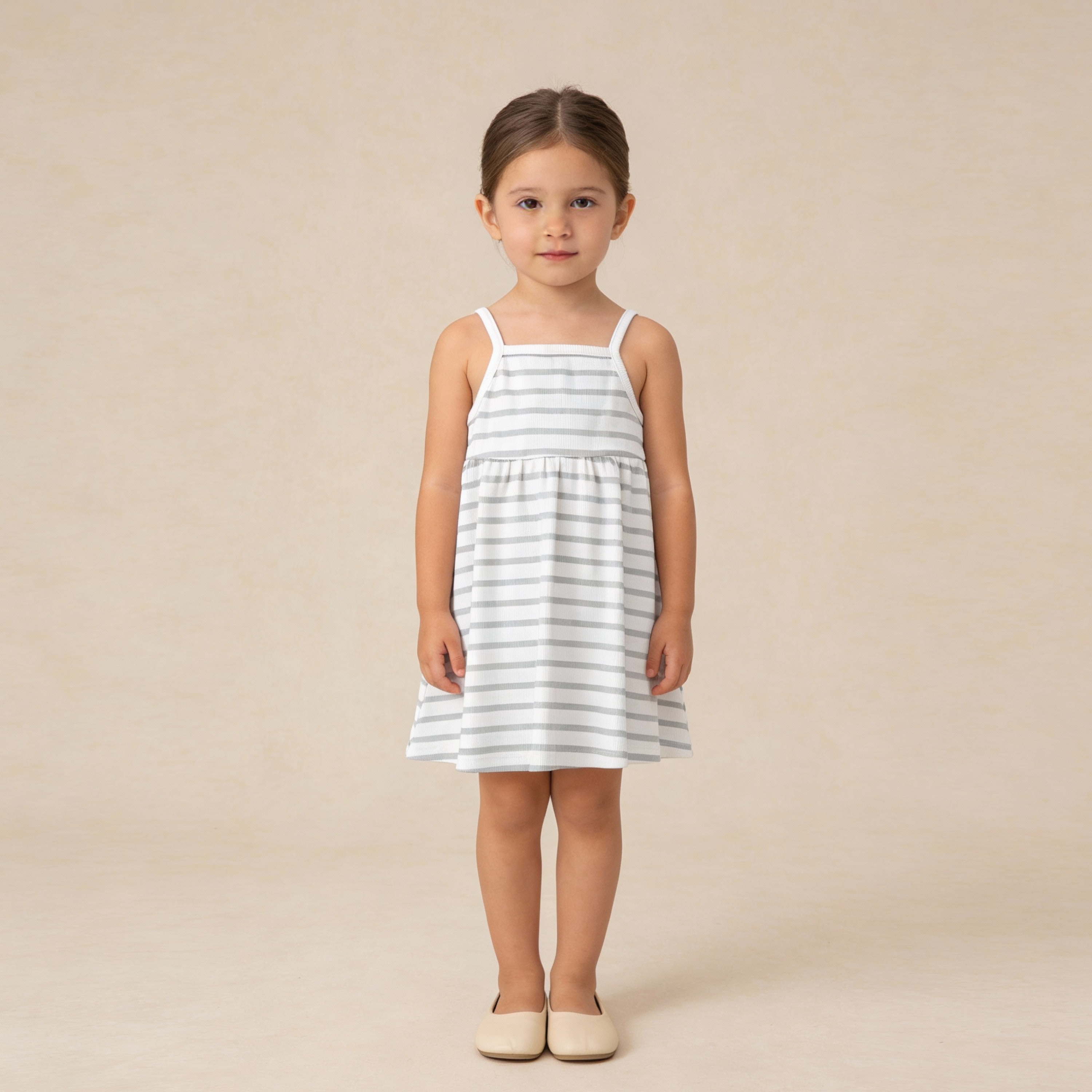 Organic Tie-Back Strap Dress - Fog Stripes