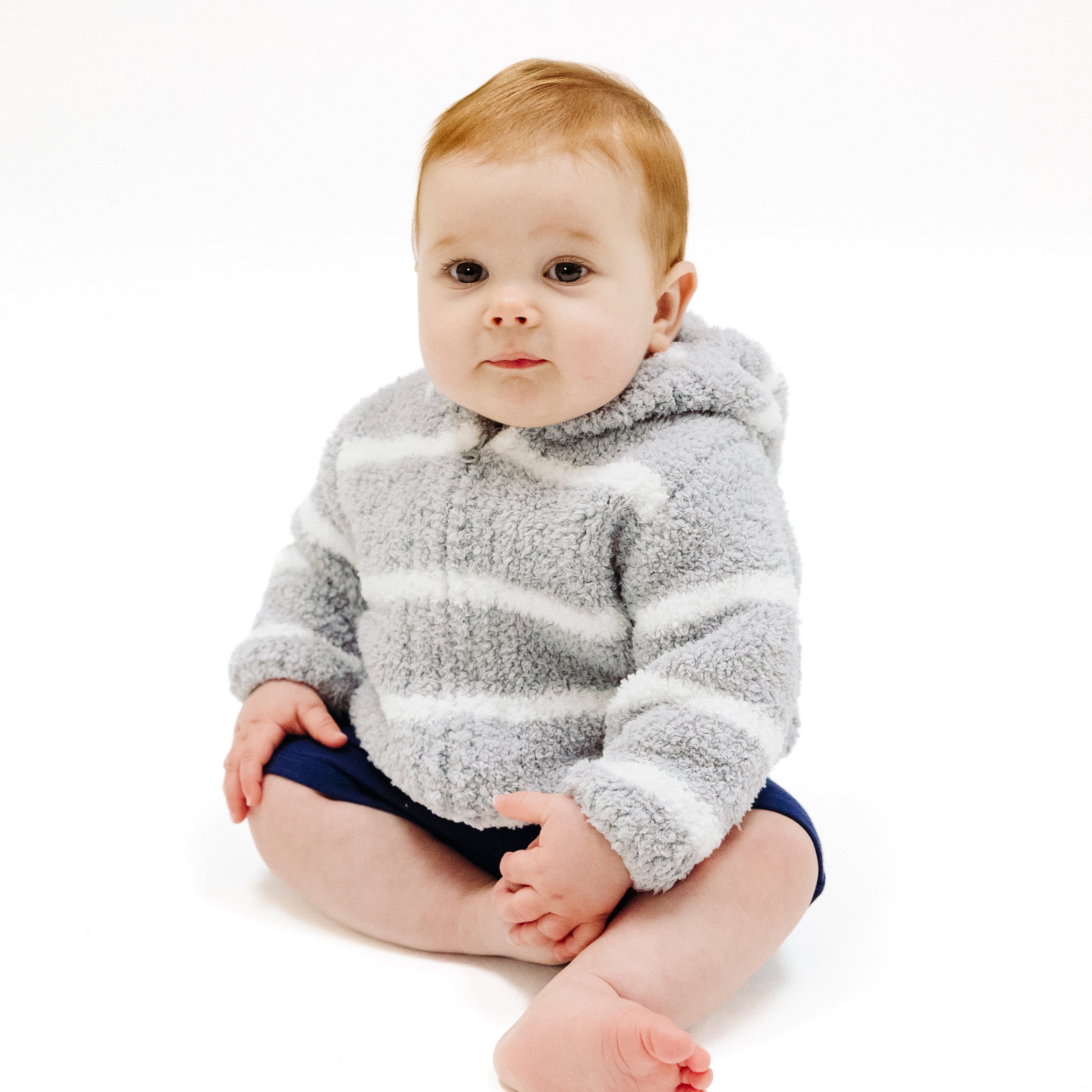Chenille - Grey & Ivory Stripe Hooded Jacket