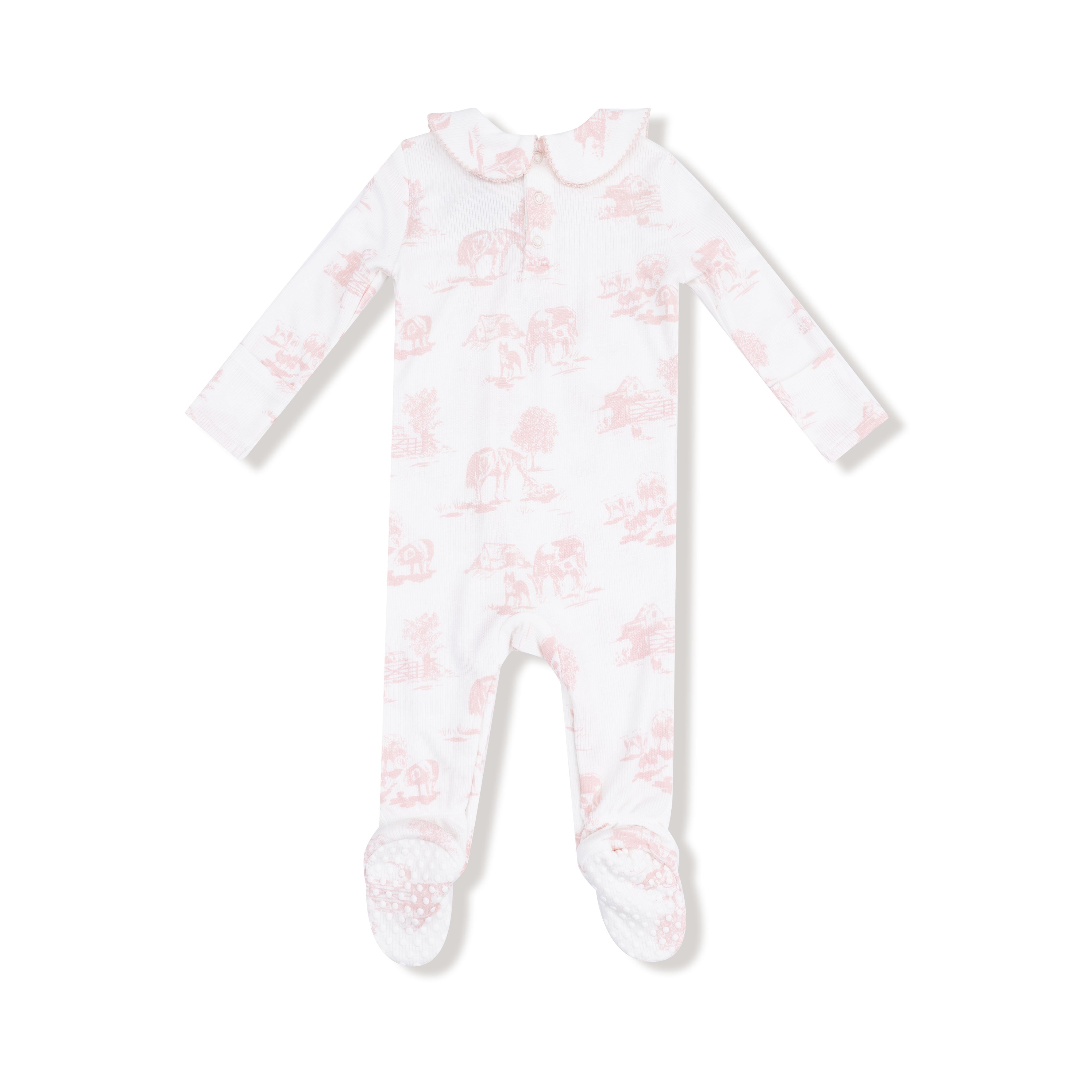 Farm Toile - Pink - Peter Pan 2 Way Zipper Footie