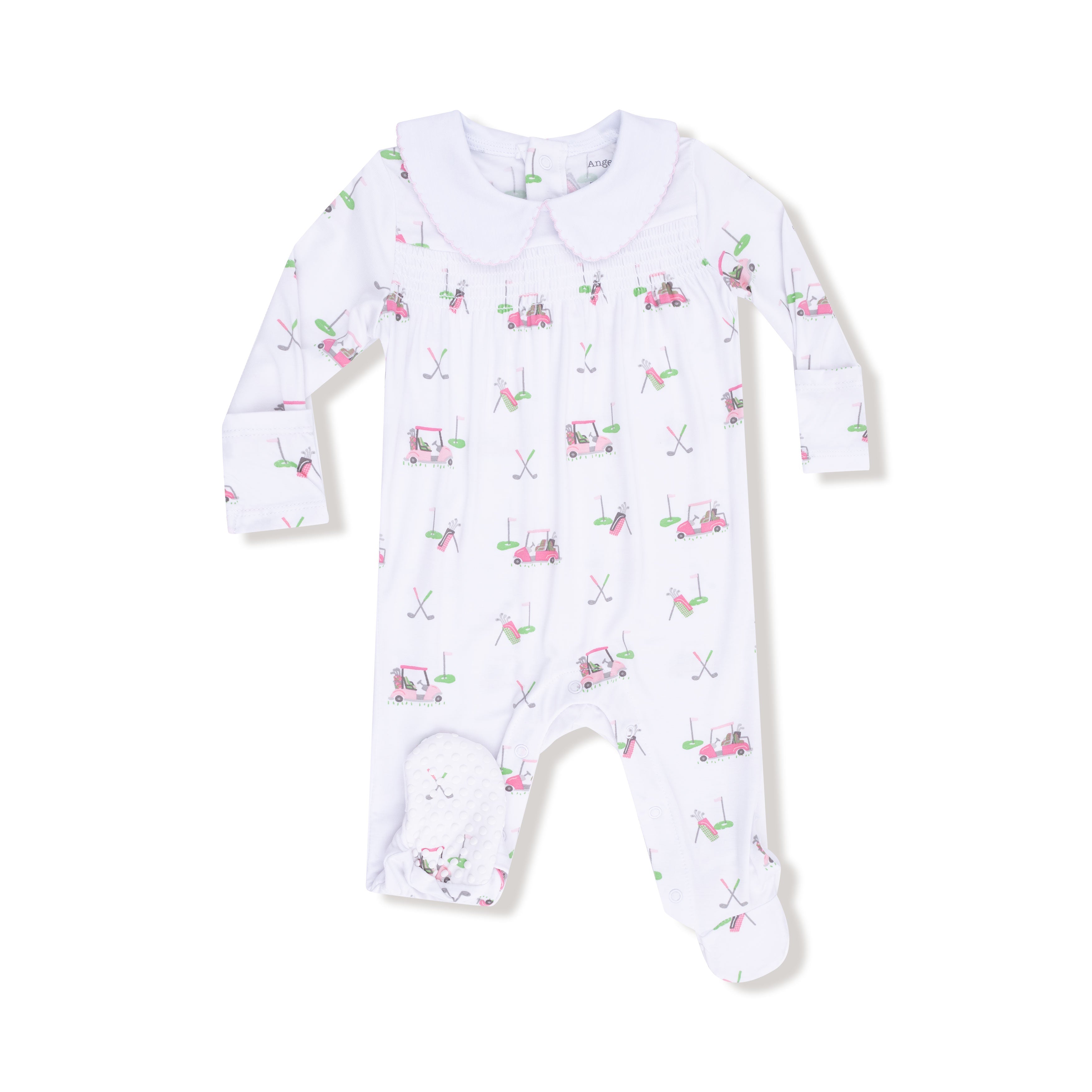 Baby Golf Carts - Pink - Smocked Peter Pan Snap Footie