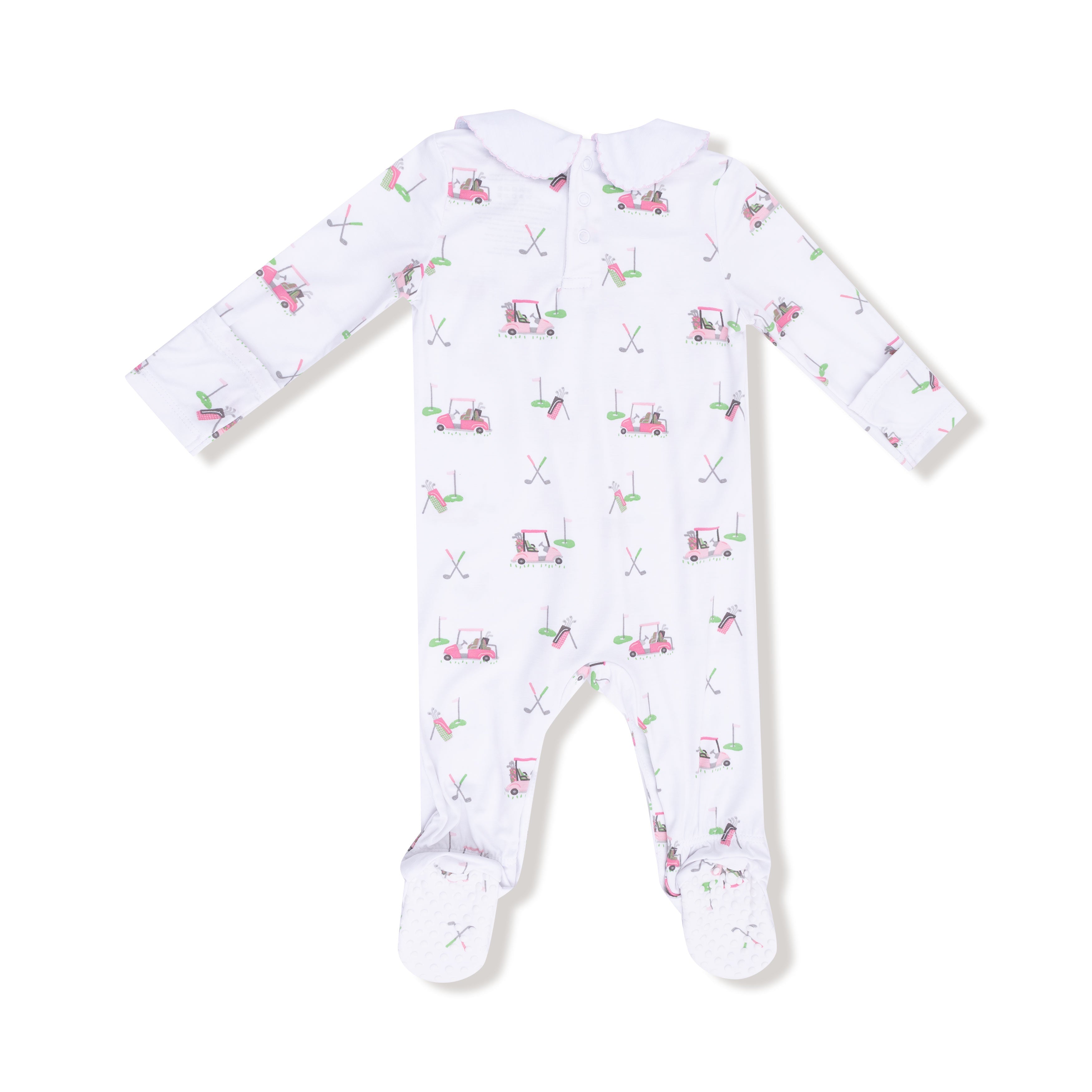 Baby Golf Carts - Pink - Smocked Peter Pan Snap Footie