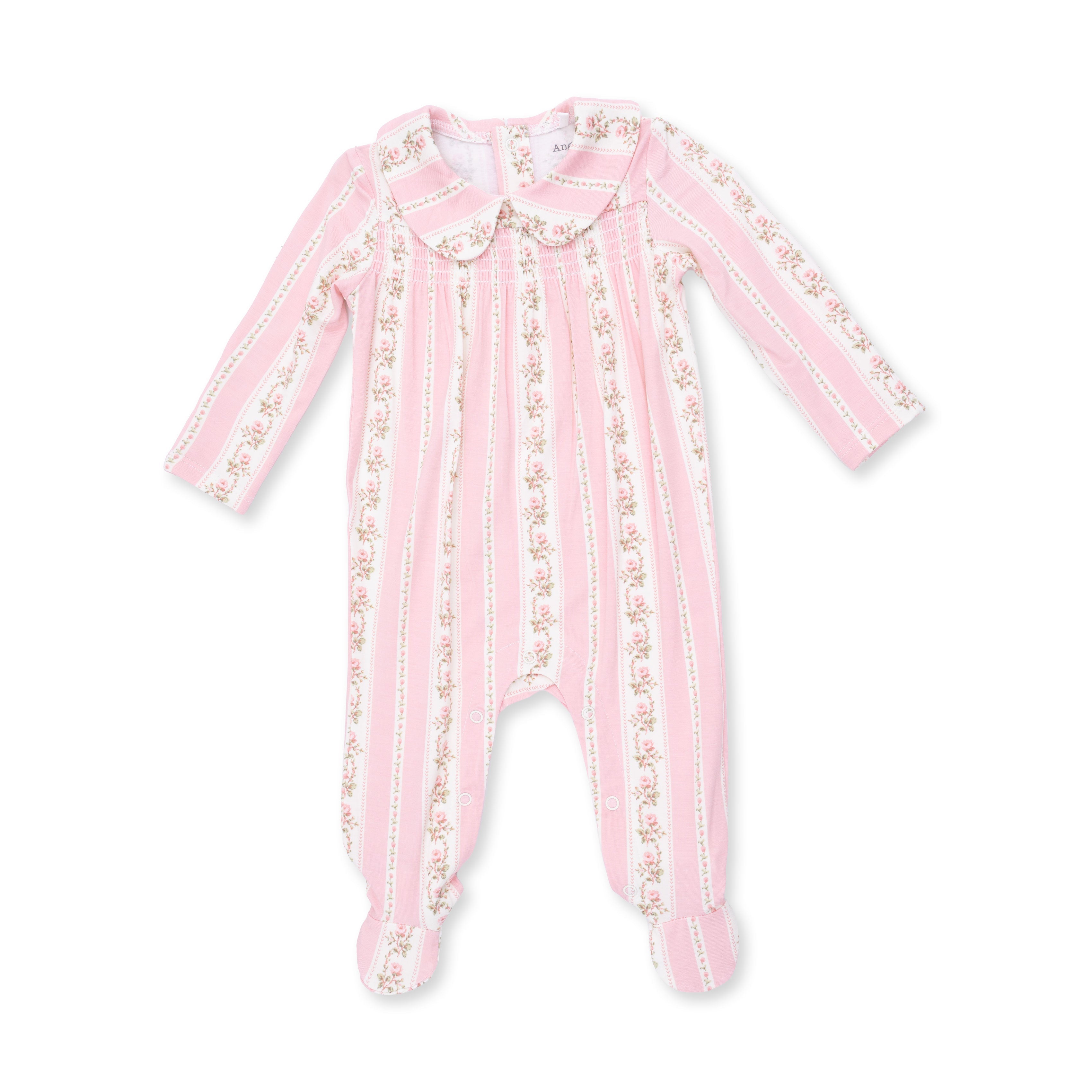 Antoinette Stripe - Smocked Peter Pan Snap Footie