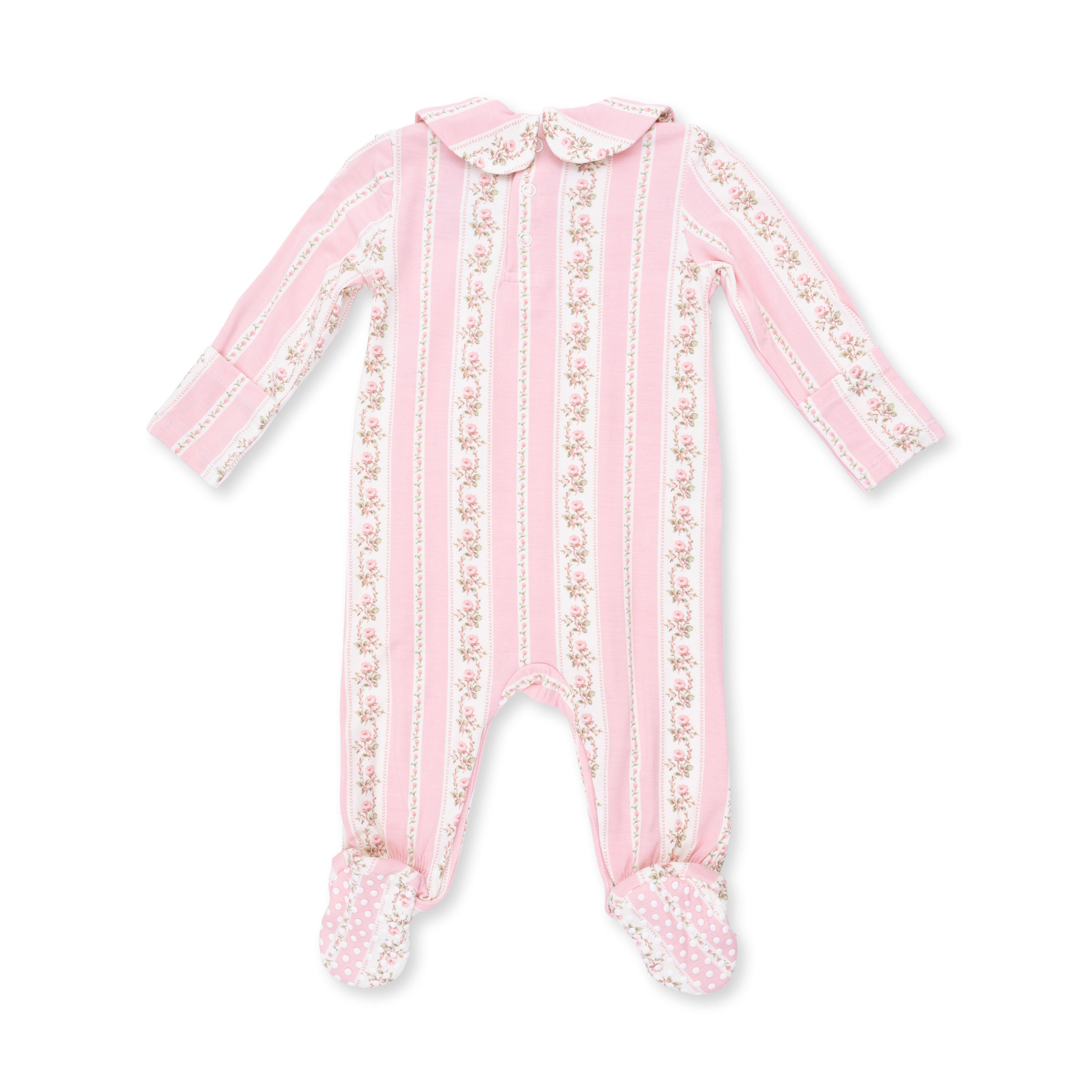 Antoinette Stripe - Smocked Peter Pan Snap Footie