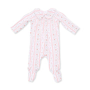 Marnie Rosebud Stripe - Smocked Peter Pan Snap Footie