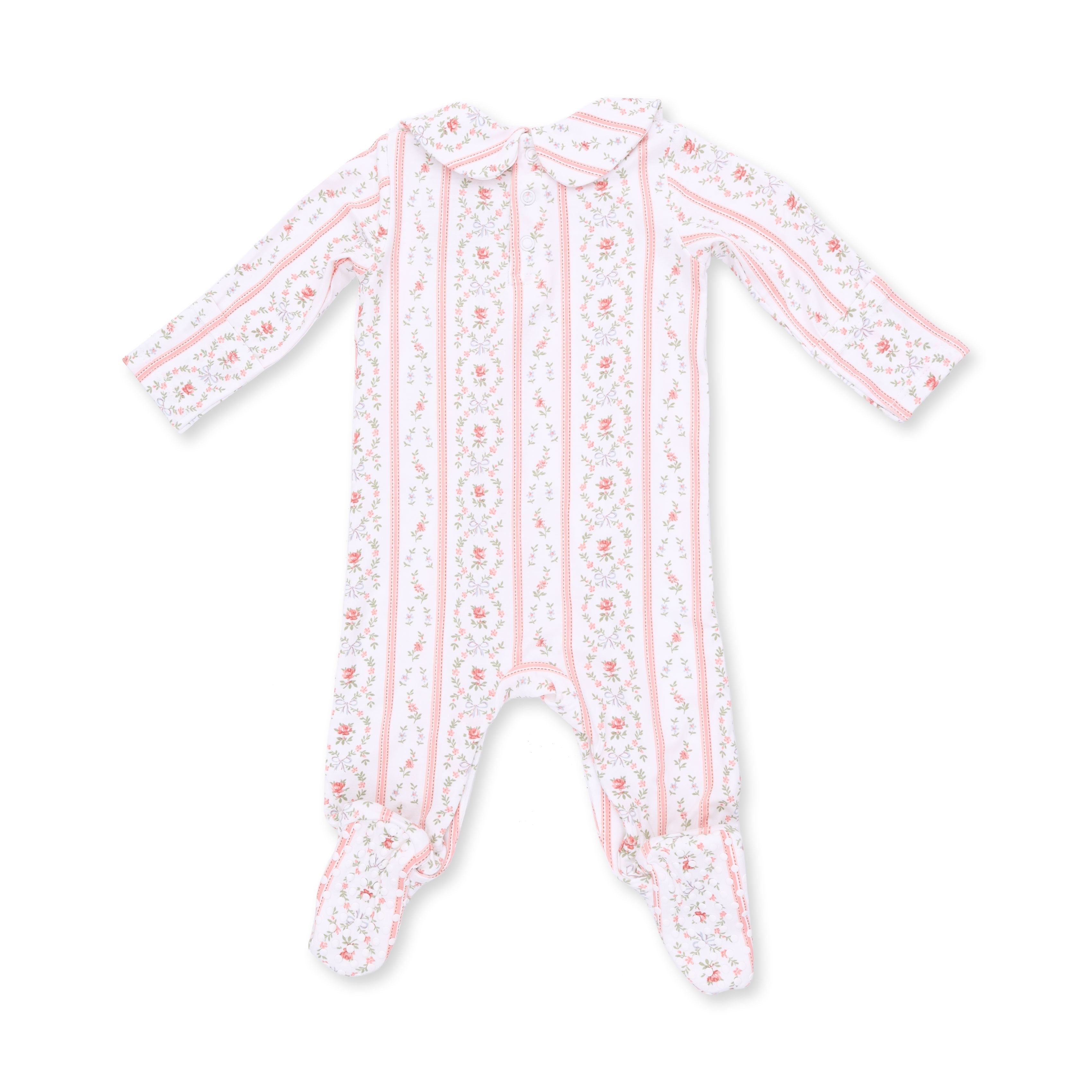 Marnie Rosebud Stripe - Smocked Peter Pan Snap Footie