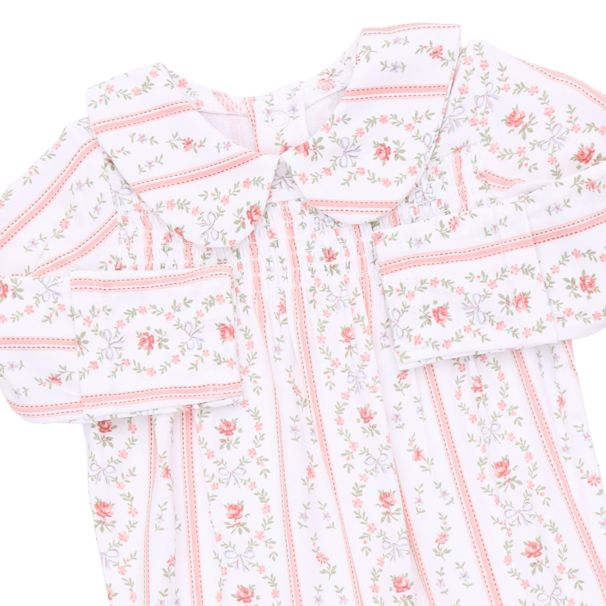 Marnie Rosebud Stripe - Smocked Peter Pan Snap Footie