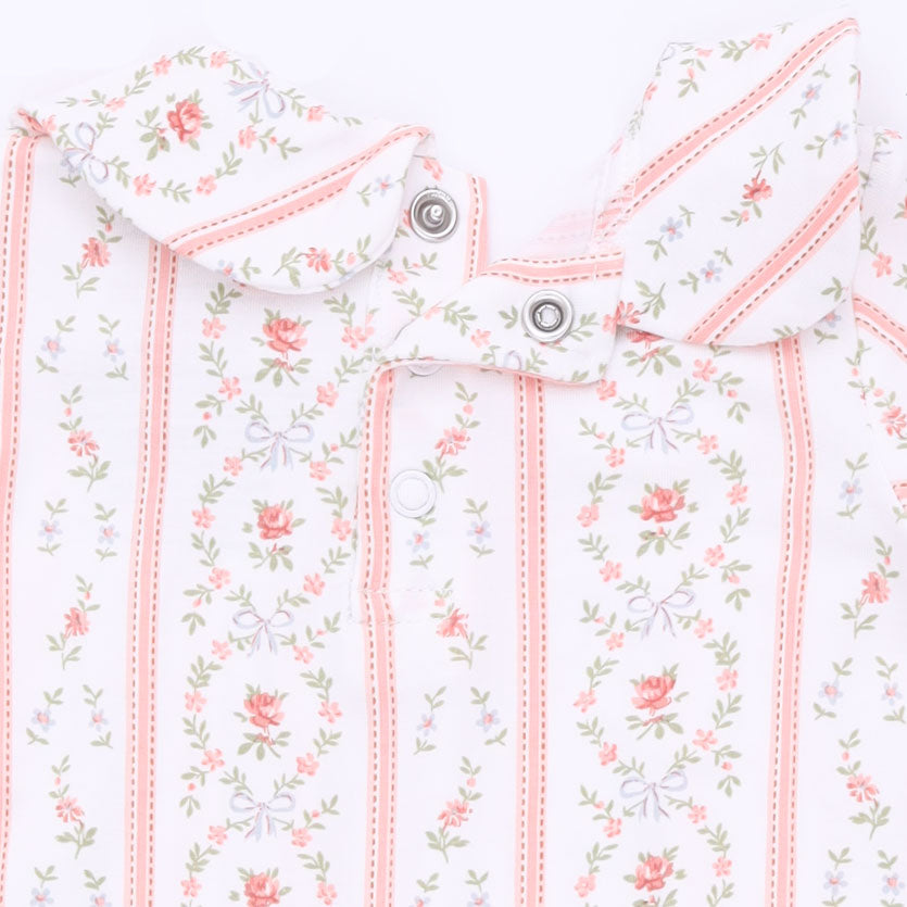 Marnie Rosebud Stripe - Smocked Peter Pan Snap Footie