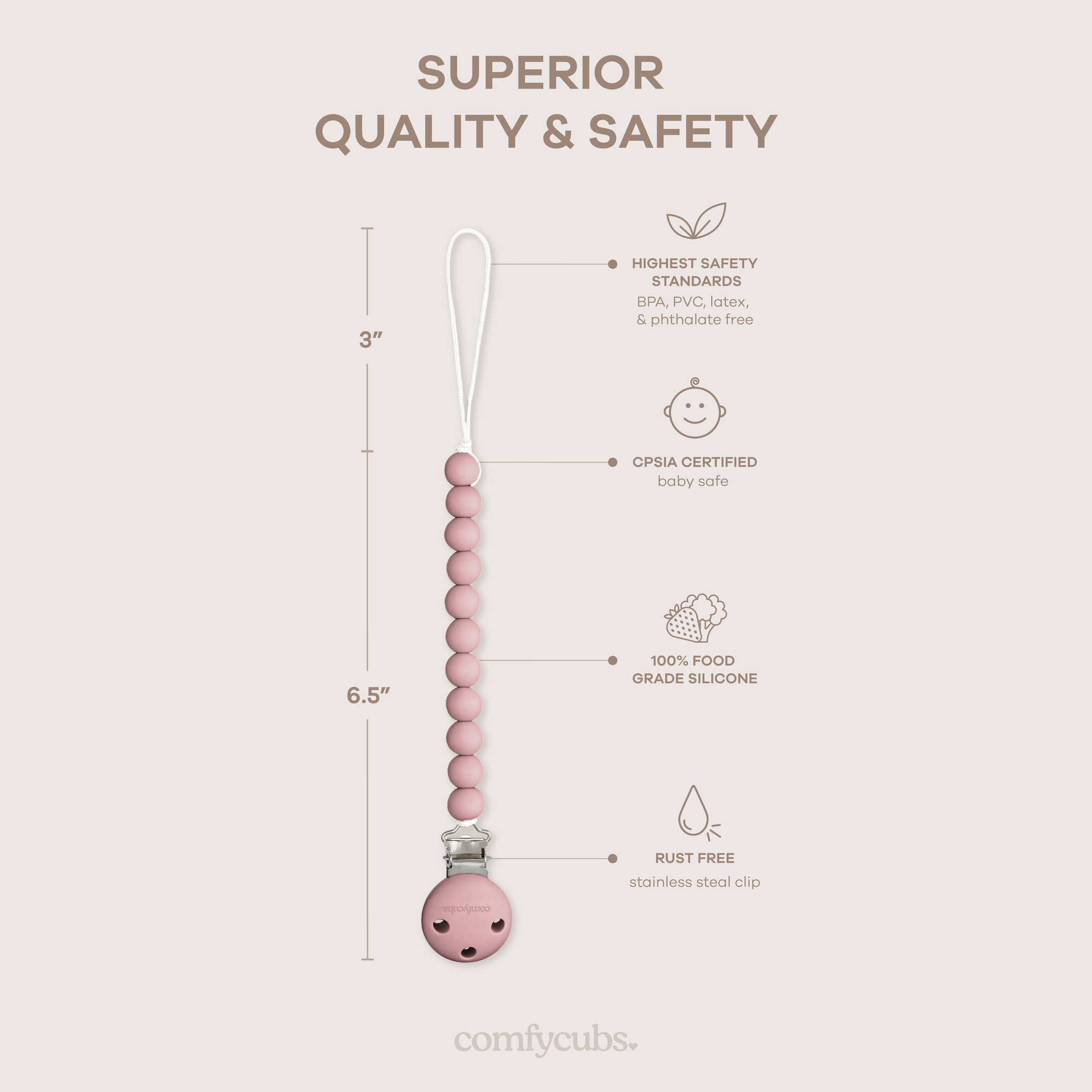 Pacifier Clips in  Blush and Mauve, 2 Pack