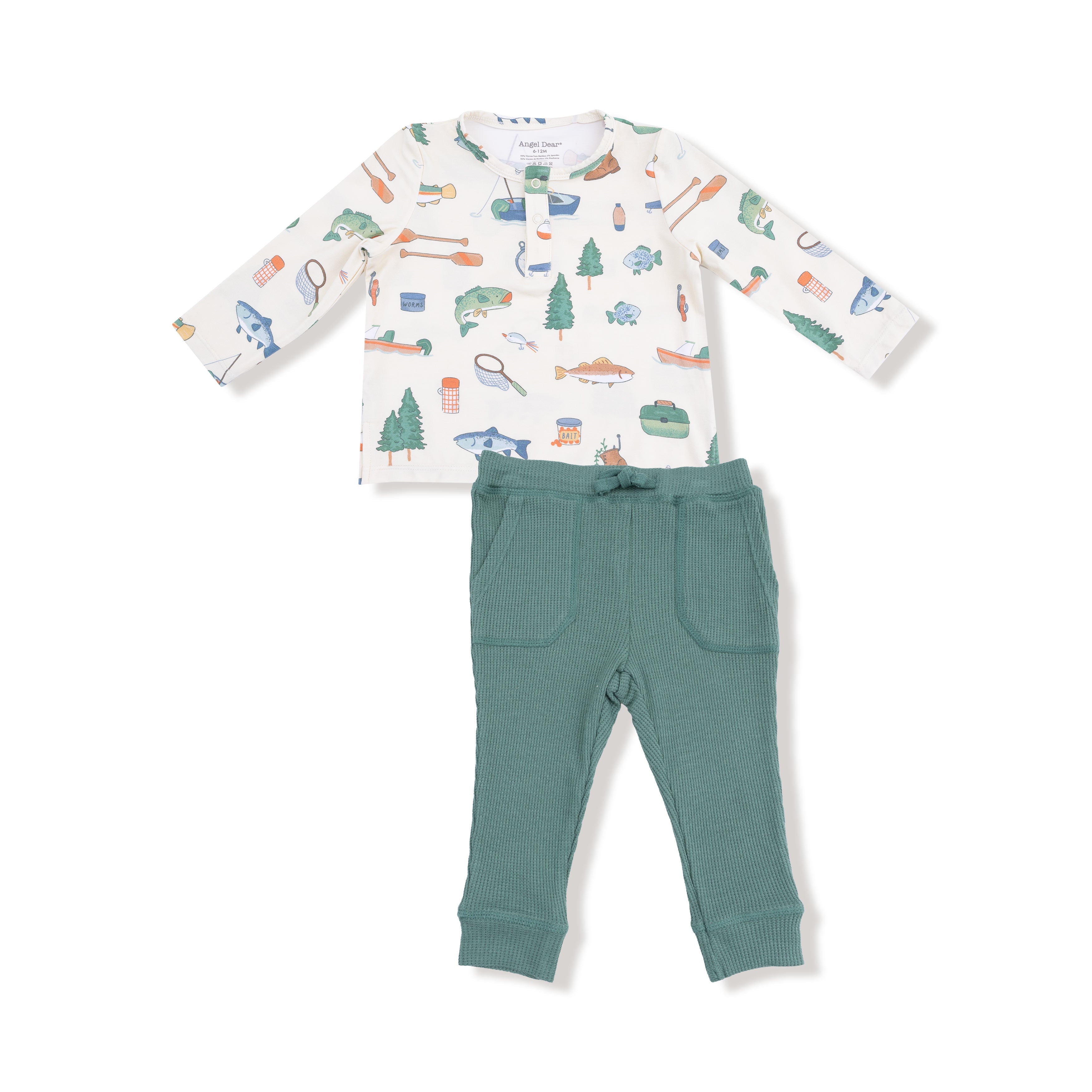 Fishing Things - Long Sleeve Henley Top and Waffle Jogger