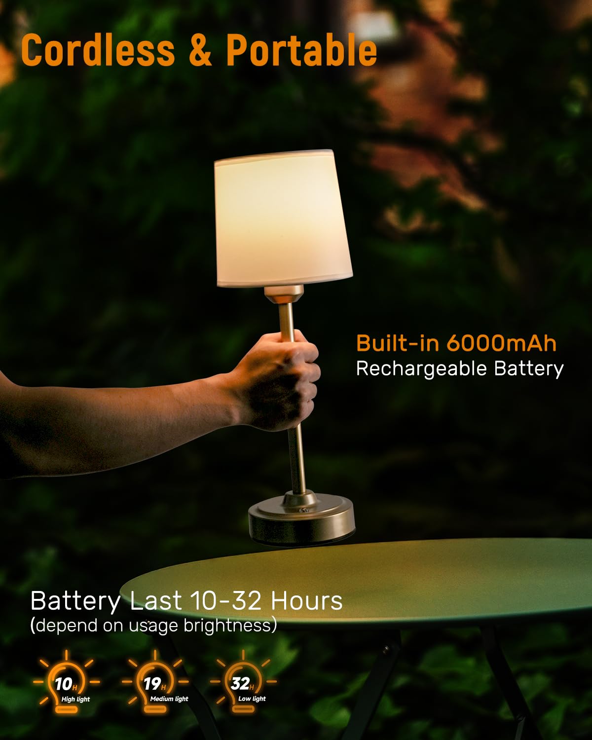 Rechargeable Cordless LED Table Lamp with Touch Control