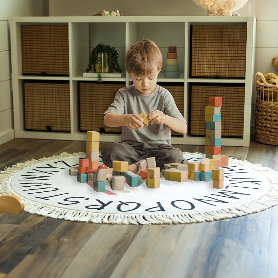 ABC Rug for Kids - 4ft Lovely Boho Rainbow Rug, Toddlers & Baby Rug for Playroom