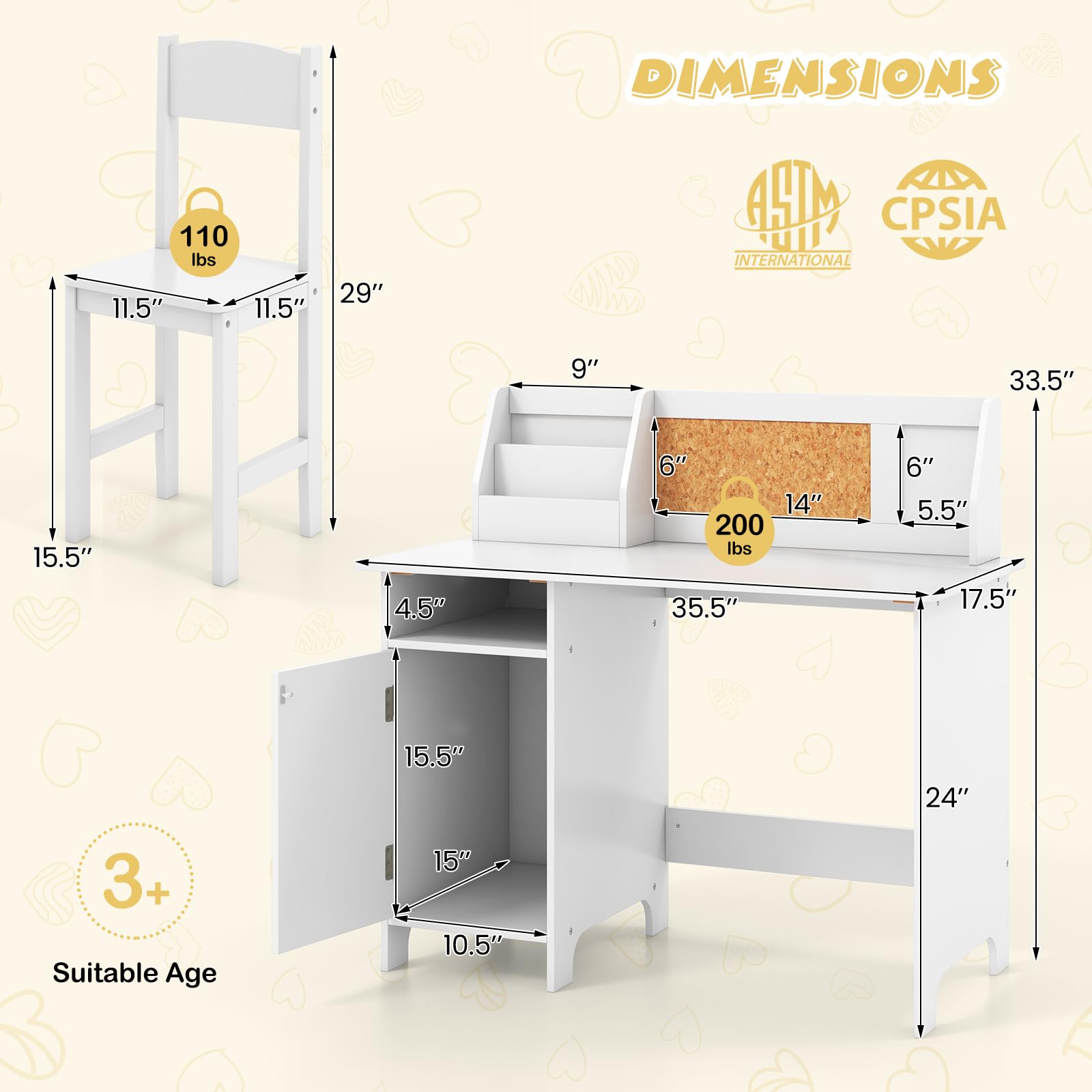 Kids Desk and Chair Set with Storage Hutch and Bulletin Board