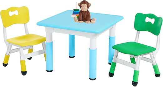 Table and 2 Chairs Set for Ages 3-8, Height Adjustable Toddler Table